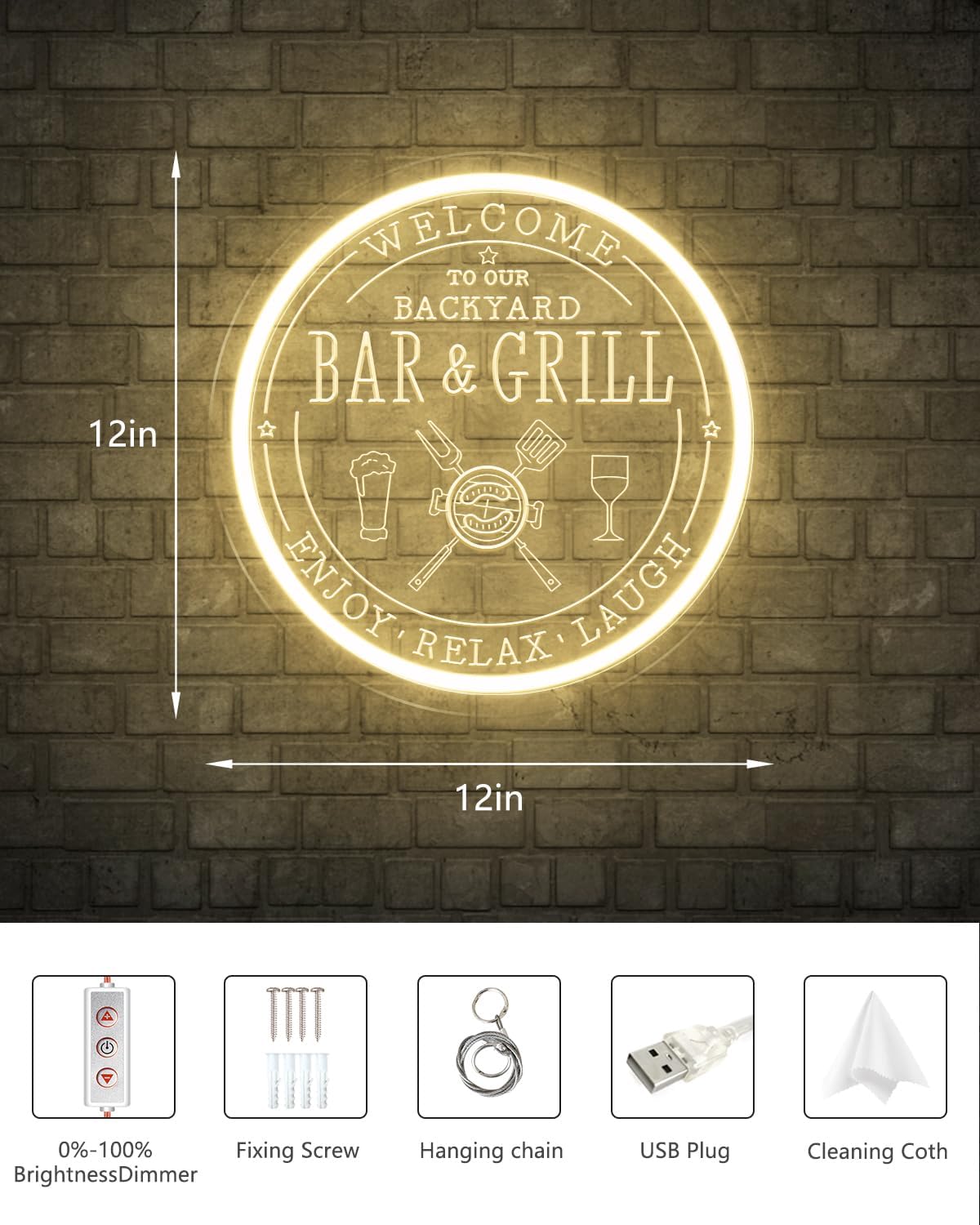 Bar & Grill Neon Sign for Home Bar Wall Art Decor, Dimmable LED Neon Lights Bar and Grill Signs for Backyard Patio Garden Yard BBQ Birthday Party, Grilling Light Up Sign for Housewarming Gifts