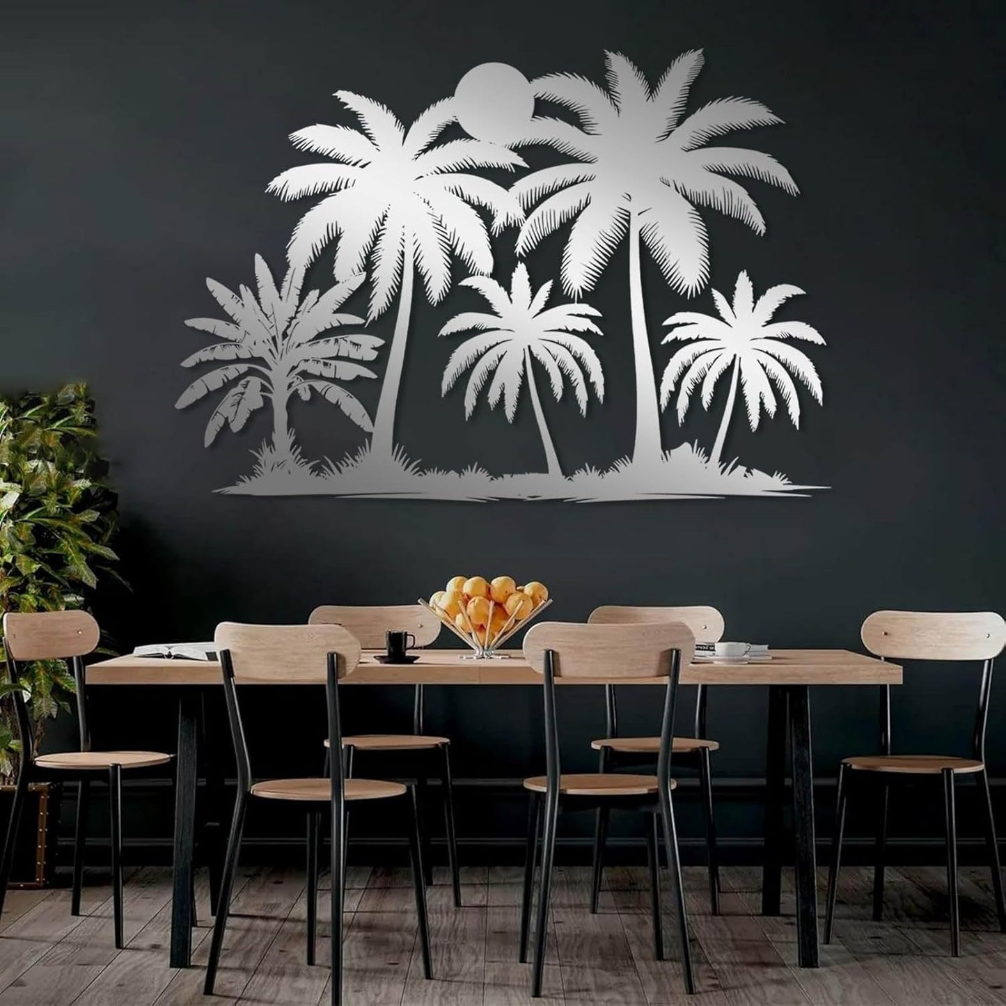 Tuglona Metal Palm Tree with Sunset Wall Decor, Tropical Palm Tree Metal Wall Art, Tropical Wall Decor, Sun Wall Art, Beach Wall Decoration, Coastal Trees Wall Hanging (Gold, 41"x29"/105x73cm)