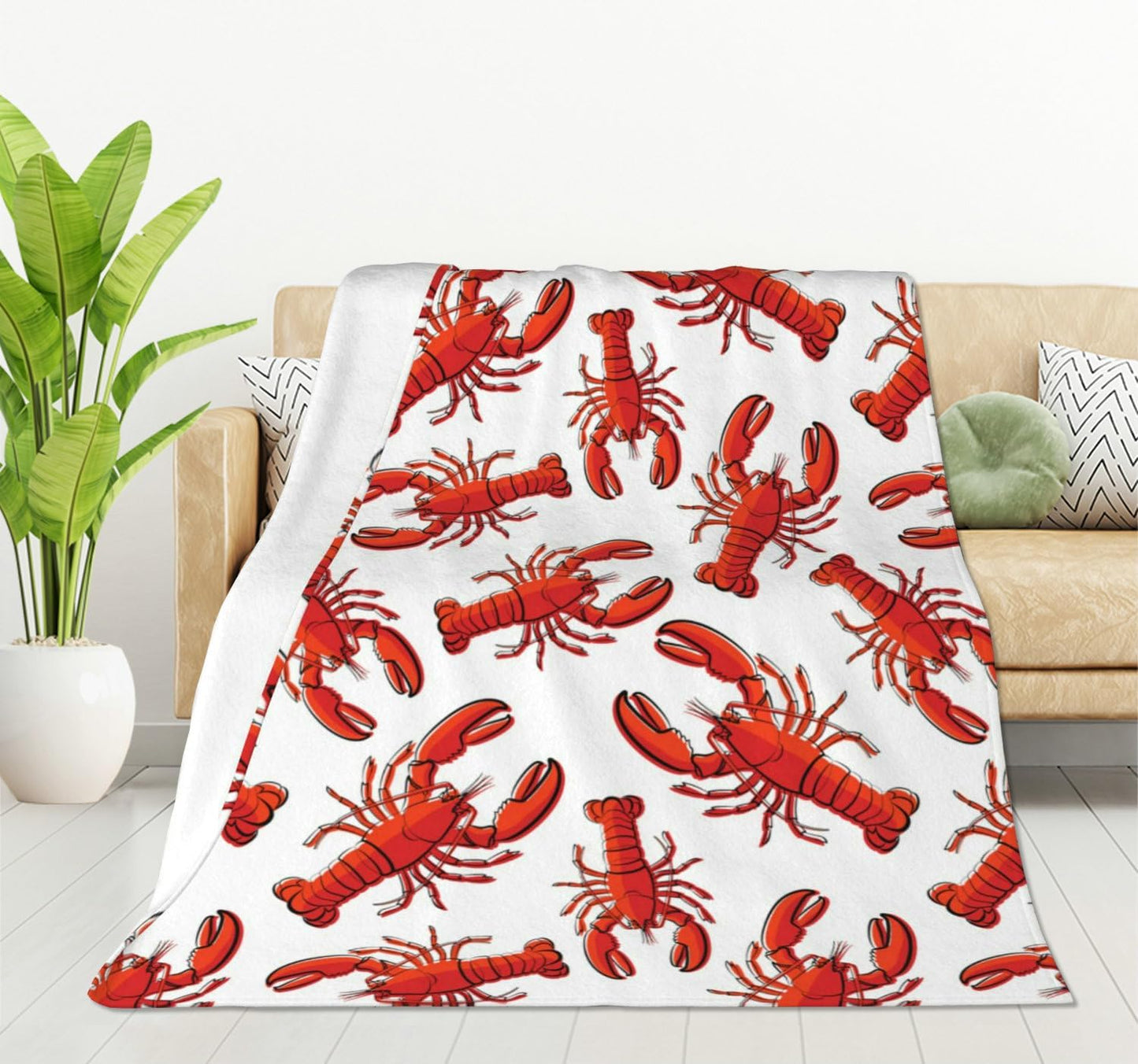HGOD DESIGNS Red Lobster Fleece Throw Blanket Ultra Soft Cozy Blooming Decorative Flannel Blanket All Season for Home Couch Bed Chair Travel 40x50in