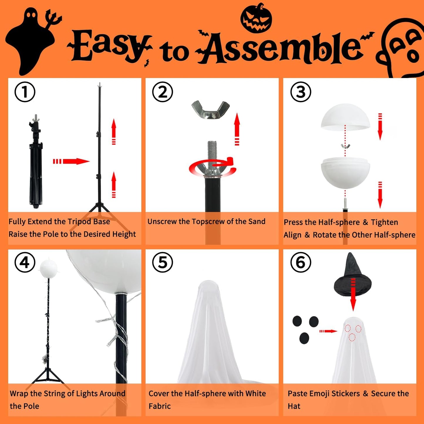 2 Packs Halloween Ghost Outdoor Decorations, 59” Light Up Ghost Decor with Remote Control, Adjustable Height Standing Halloween Lighted Ghost Kit with Witch Hat Ideal for Porch, Garden, Yard