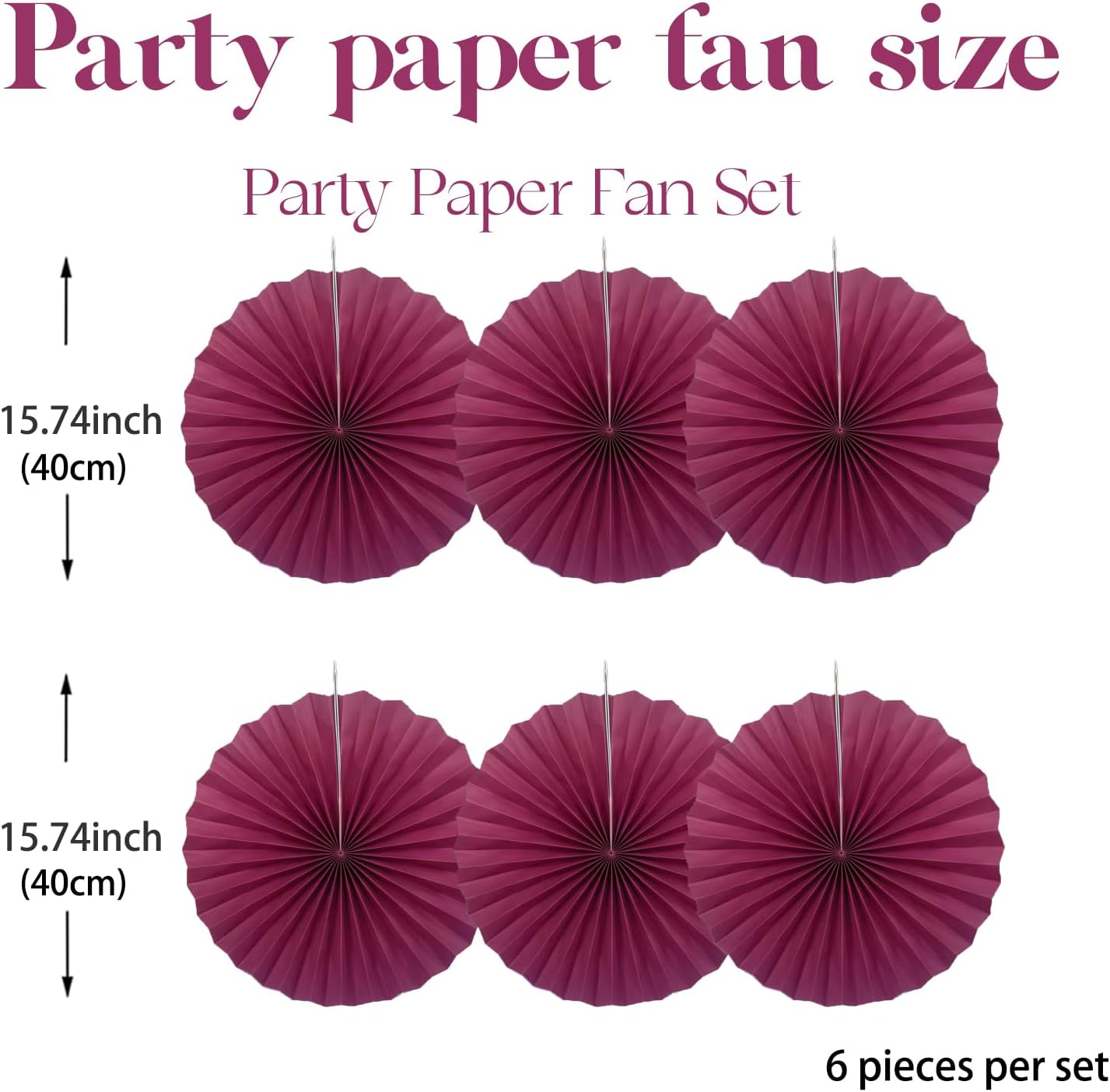 BARTHEW Red Party Decorations,Paper Decorations for Party,Girls Party Decorations Party Paper Fans Bulk 16in,Anniversary Decorations for Party 30 Color DIY Set （Wine Red）