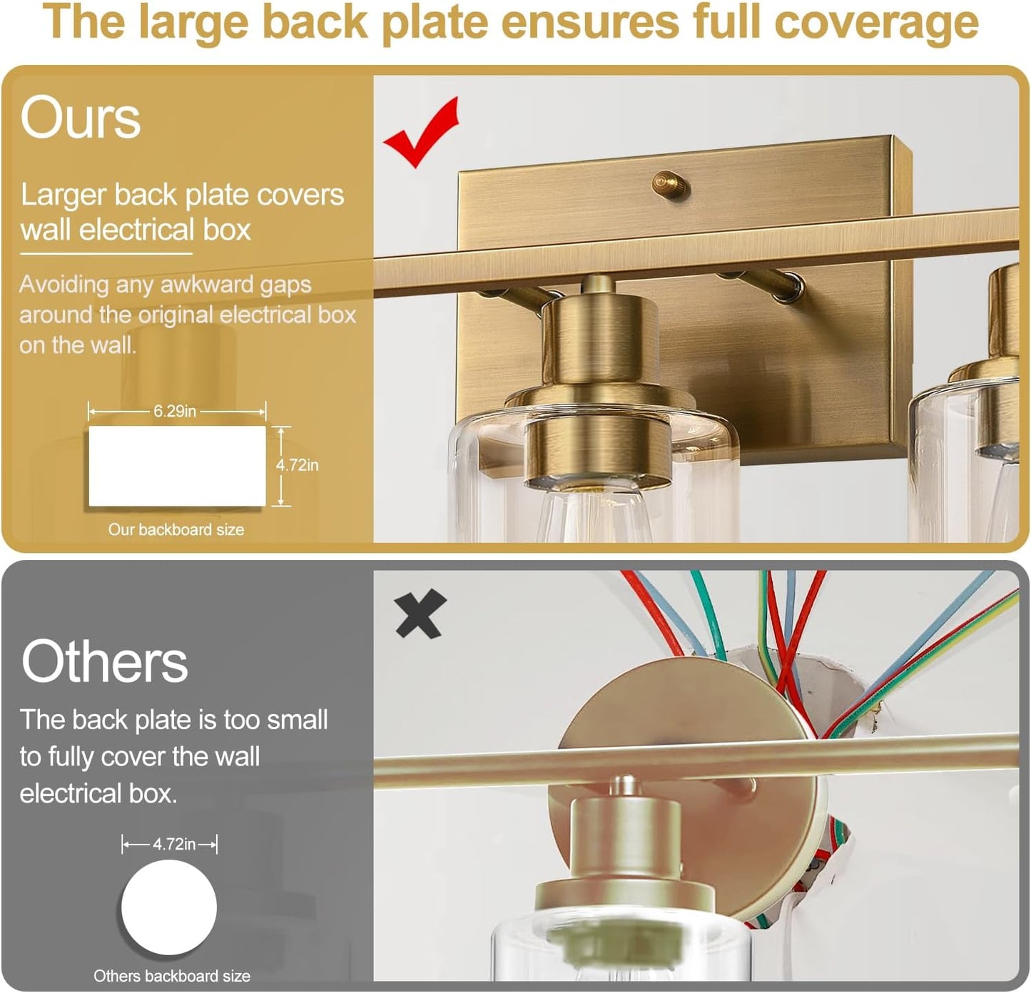 3 Light Bathroom Light Fixtures, Brass Vanity Lights for Bathroom with Clear Glass Shades, Modern Bathroom Wall Sconces for Mirror Living Room Cabinet