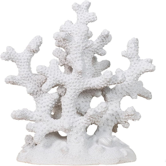 7.1" H White Coral Decor, Resin Statue, Nautical Decorations for Home, Bedroom, Bathroom, Living Room, Beach/Coastal/Ocean Themed Cabinet Shelf Tabletop Decor