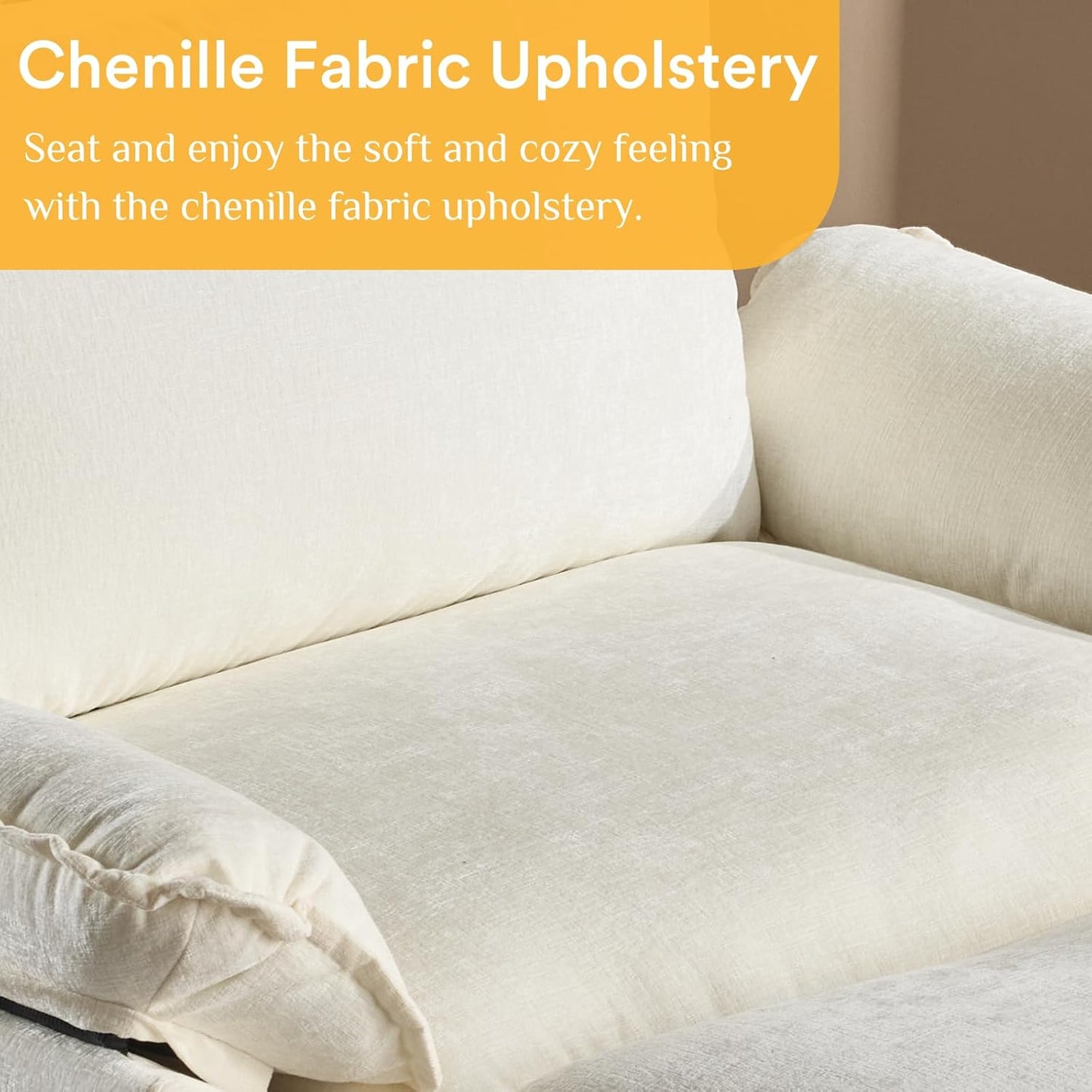 Karl home Oversized Accent Chair Chenille Sofa with Chaise, Modern Sofa Chair with Removable Ottoman Modular 1-Seater Couch and 2-Layer Ottoman for Living Room, Apartment, Studio, Beige