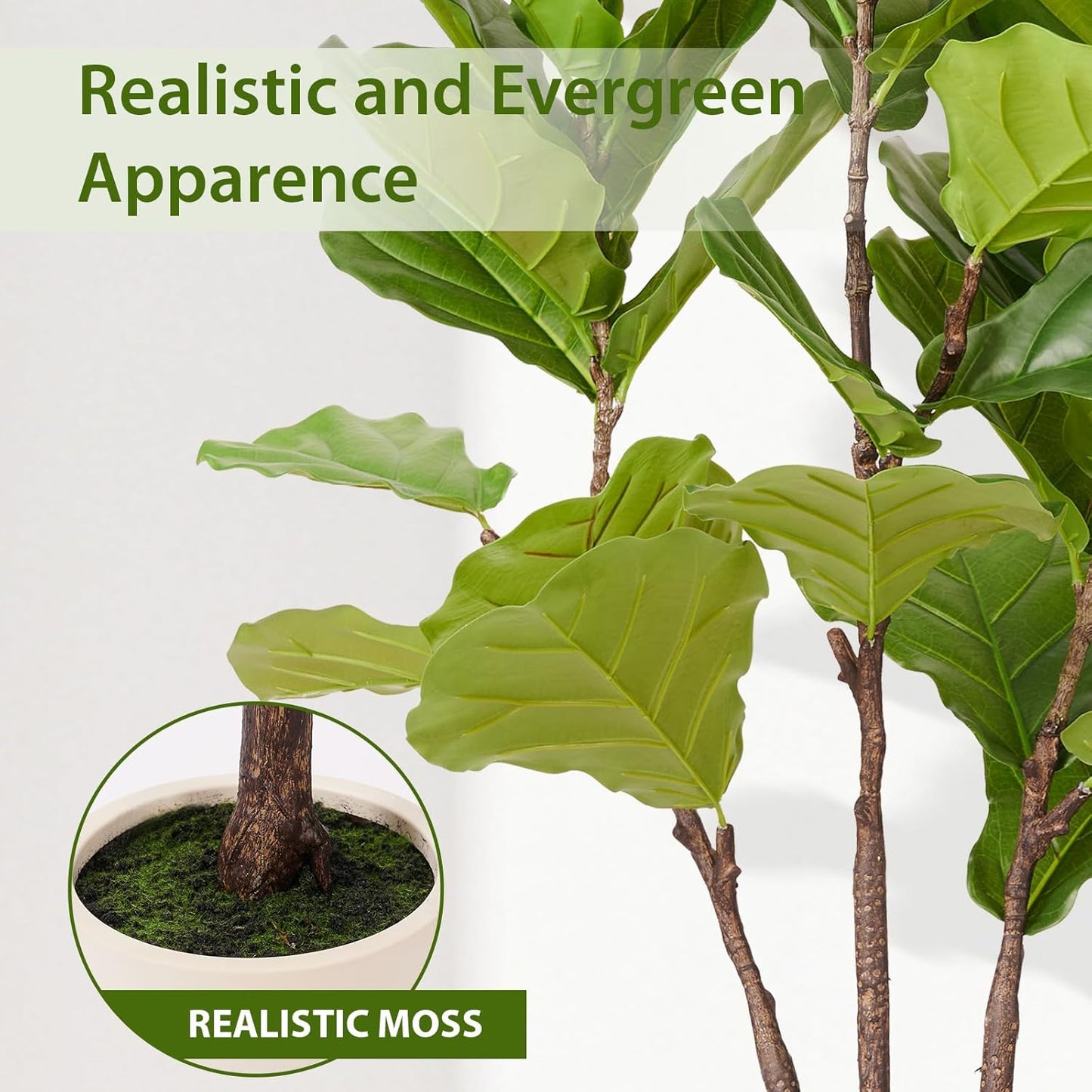 Artificial Fiddle Leaf Fig Tree, 6FT Faux Ficus Lyrata Plant with Realistic Leaves, Lifelike Home Decor Faux Tree in Stylish Pot for Indoor, Office, Living Room Decor (6ft)