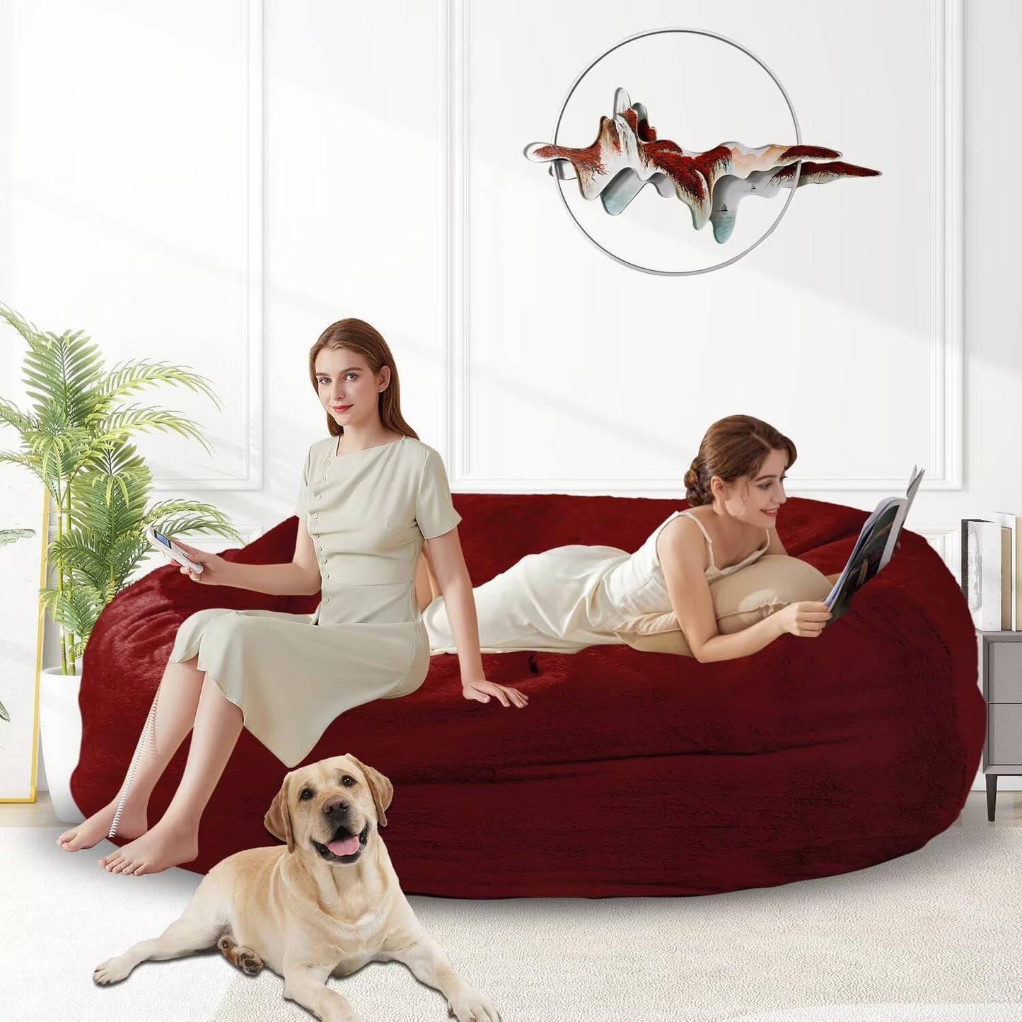 Bean Bag Chair for Adults 6FT,Soft Removable Cover for Teens/Girls Bedroom,Fluffy Giant Round Floor Beanbag Lounger Chairs (No Filler,Claret)