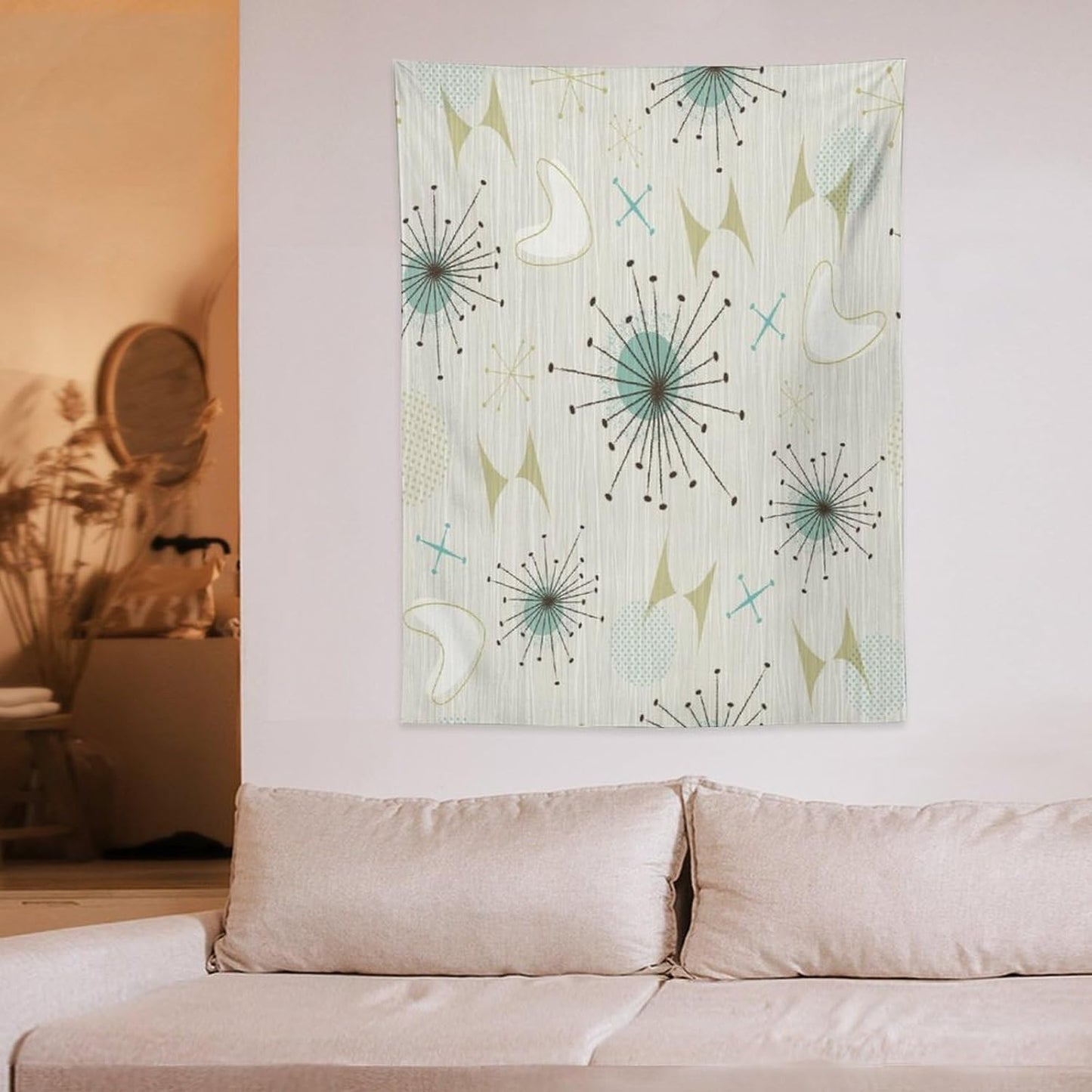 ICMOLYYENLO Boho Medieval Cat Tapestry, Abstract Atomic Starburst Geometric Aesthetic Art Wall Hanging For Bedroom Living Room Dormitory 50x60 Inches