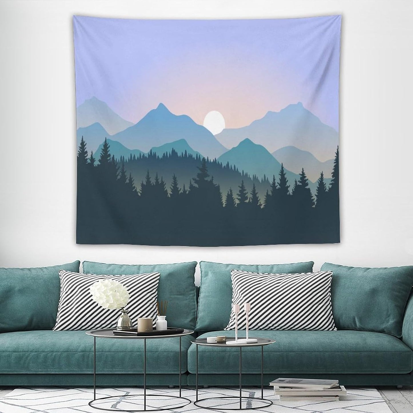 HZOHNAGO Mountain Tapestry Forest Mountain Sunrise Pattern Printed Wall Tapestry Wall Hanging for Bedroom Living Room Dorm 60" W x 50" H