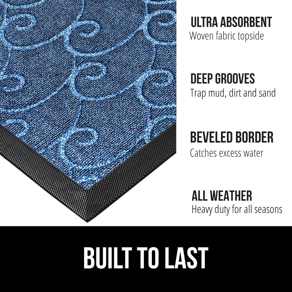 GORILLA GRIP 100% Waterproof All-Season WeatherMax Doormat, US Designed Natural Rubber, Stain and Fade Resistant, Low Profile Indoor Outdoor Door Mats, Easy Clean Patio Mat, 17x29, Ocean Blue Waves