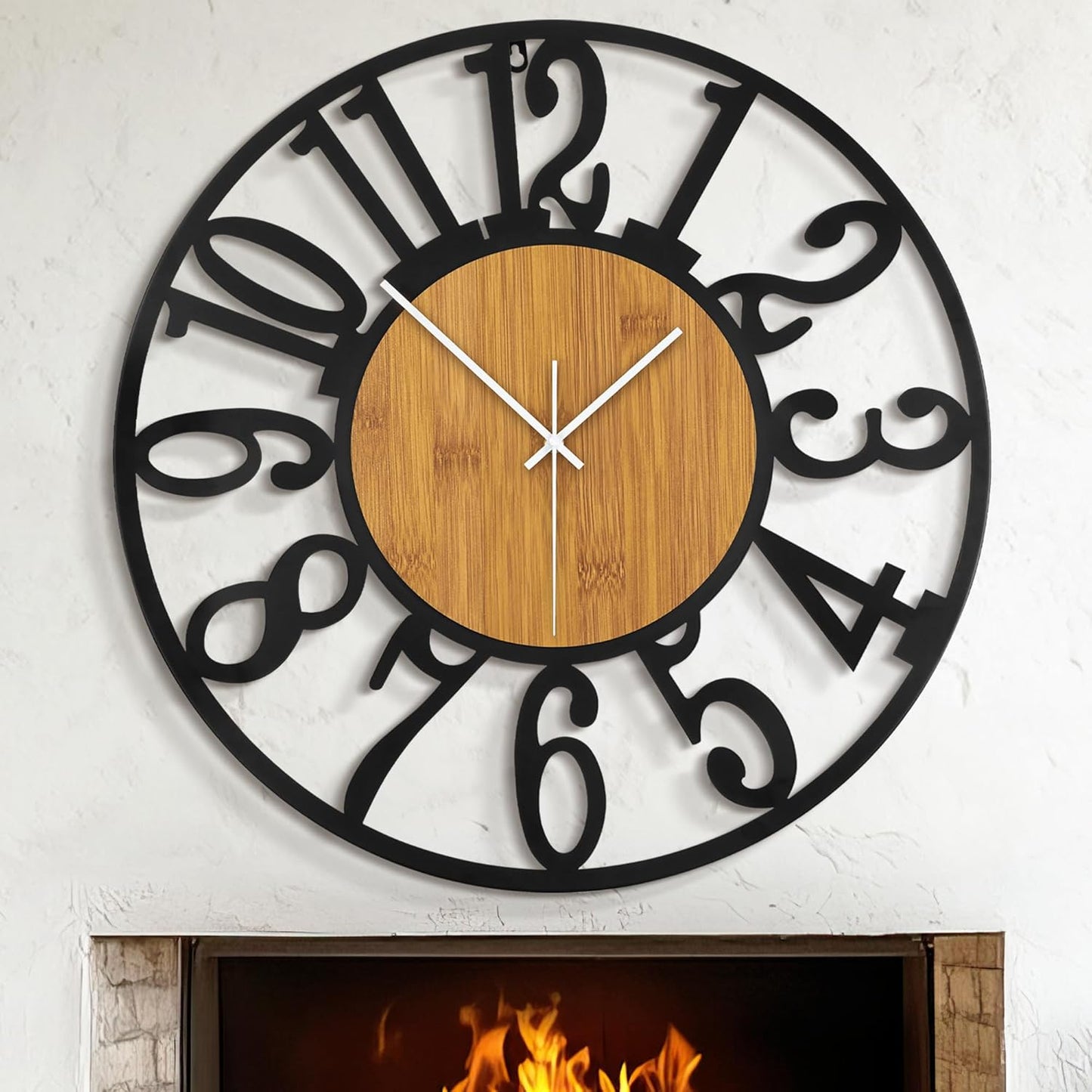 LEIKE 30" Oversized Large Wall Clocks,Silent,Non Ticking,Battery Operated Modern Round Big Wood Decorative Metal Wall Clock for Living Room, Bedroom,Kitchen,Farmhouse,Office Decor - Black,30 Inch