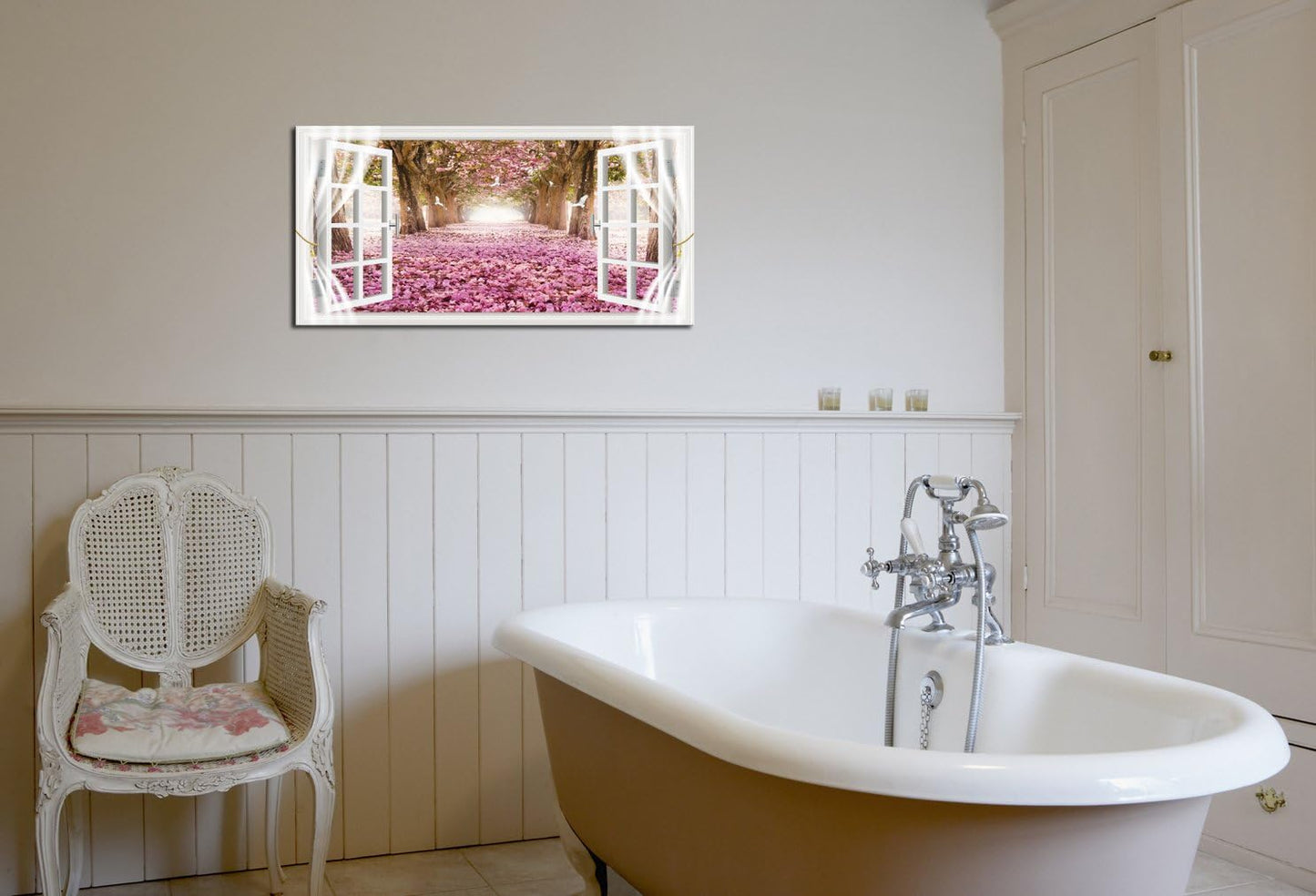 Cao Gen Decor Art-AH40150 Wall Art Trees and Pink Rose Paintings Printed Pictures Stretched and Framed Canvas Paintings Ready to Hang for Home Decorations Wall Decor