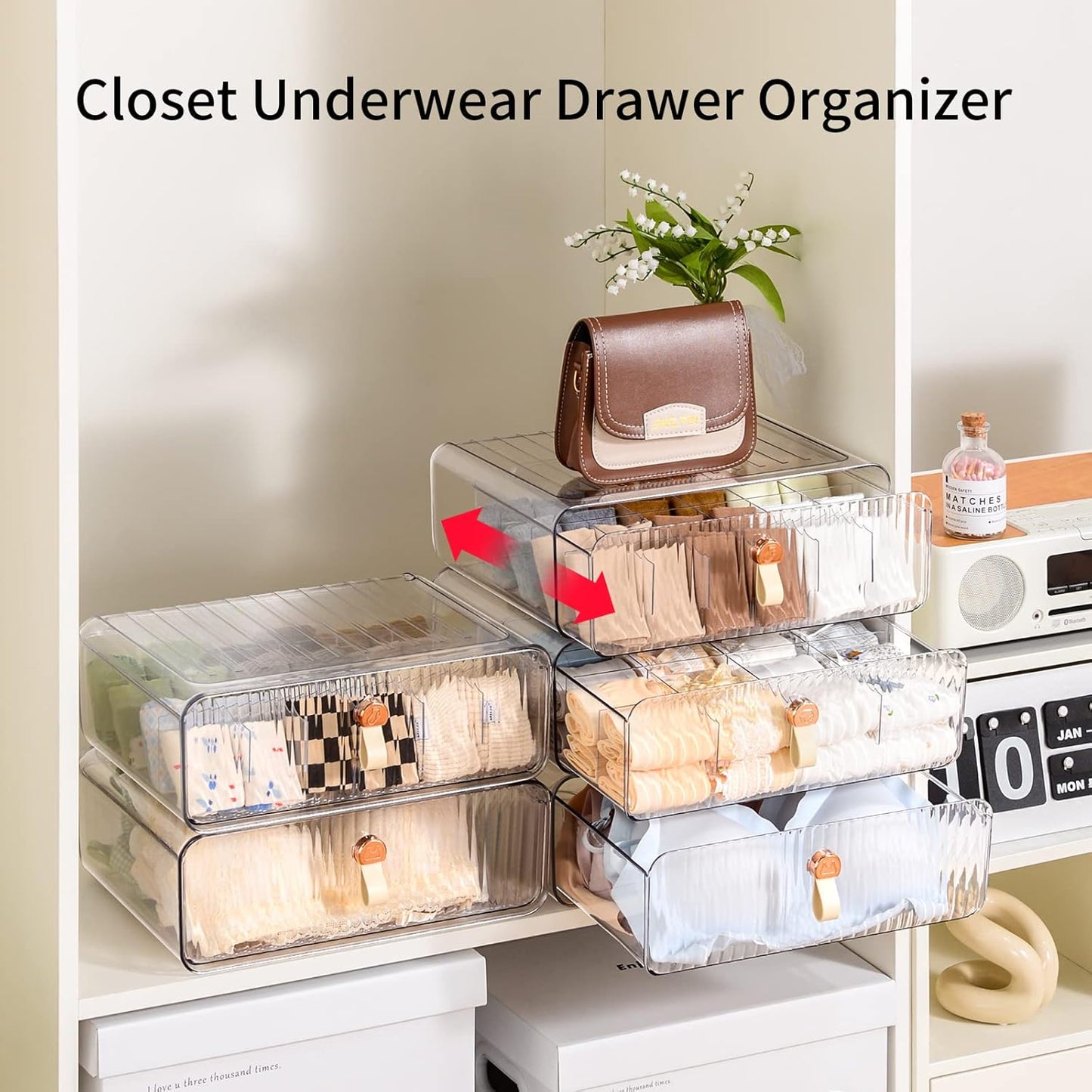 Socks Underwear Drawer Organizer Dividers, 16 Cell Stackable Closet Organizer, Plastic Underwear Drawer Storage for Clothing, Baby Clothes, Bra, Ties, Belts