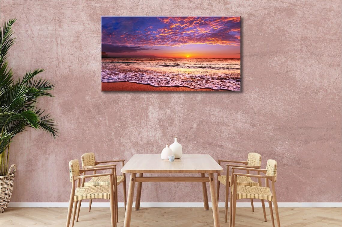 Beach Wall Art Sunset Canvas Pictures, Seascape Theme Art Wall Pictures, Coastal Ocean Wave Paintings,Modern Cloud Artwork for Bedroom Living Room Bathroom Home Office Decorations 20X40 Inches