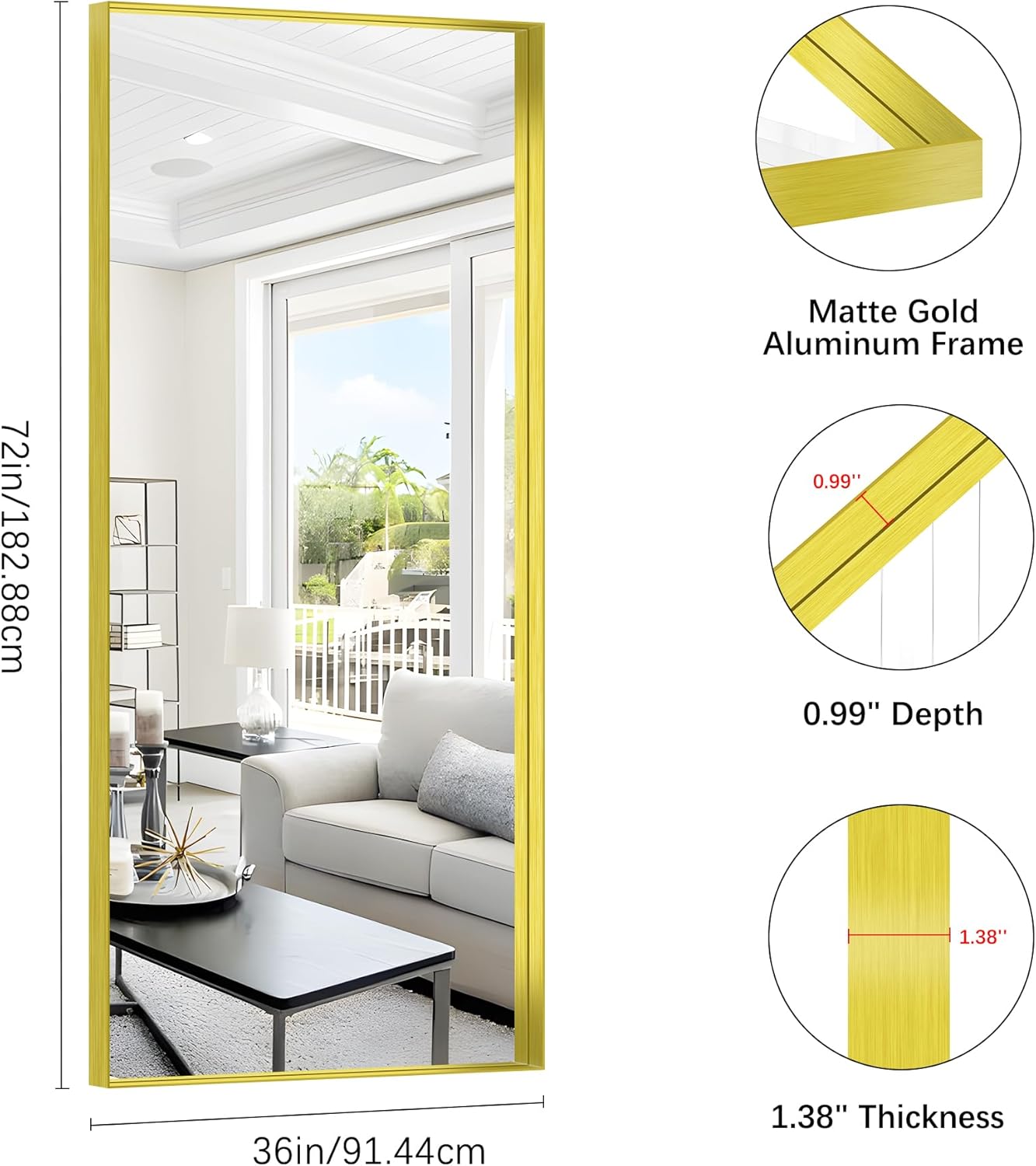Gold Bathroom Mirror, 72x30 Inch Rectangular Framed Mirror, Large Wall Mounted Bathroom Vanity Mirror Over Sink for Bedroom,Restroom, Living Room, Hangs Vertically or Horizontally