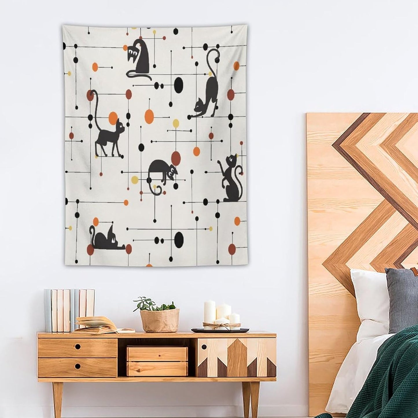 ICMOLYYENLO Abstract Cat Tapestry, Medieval Abstract Atomic Star Cat Vintage Home Wall Hanging Art Tapestry for Bedroom Living Room Dormitory 60x80 Inch