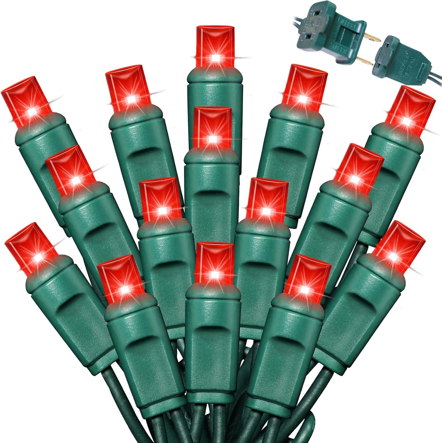 50LED String Lights,LED Christmas Lights,6" SPACING,Green Wire,RED Colour,Commercial Grade