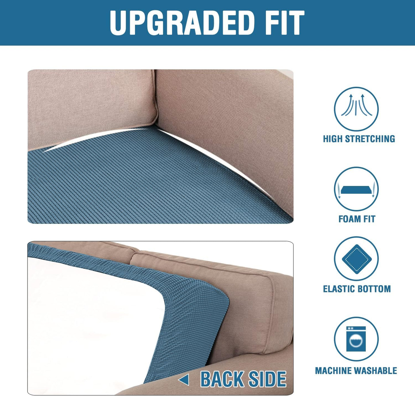 H.VERSAILTEX Super Stretch Individual Seat Cushion Covers Sofa Covers Couch Cushion Covers Slipcover Sets Thick Jacquard Textured Twill Fabric (1 Piece Sofa Cushion Cover, Dusty Blue)