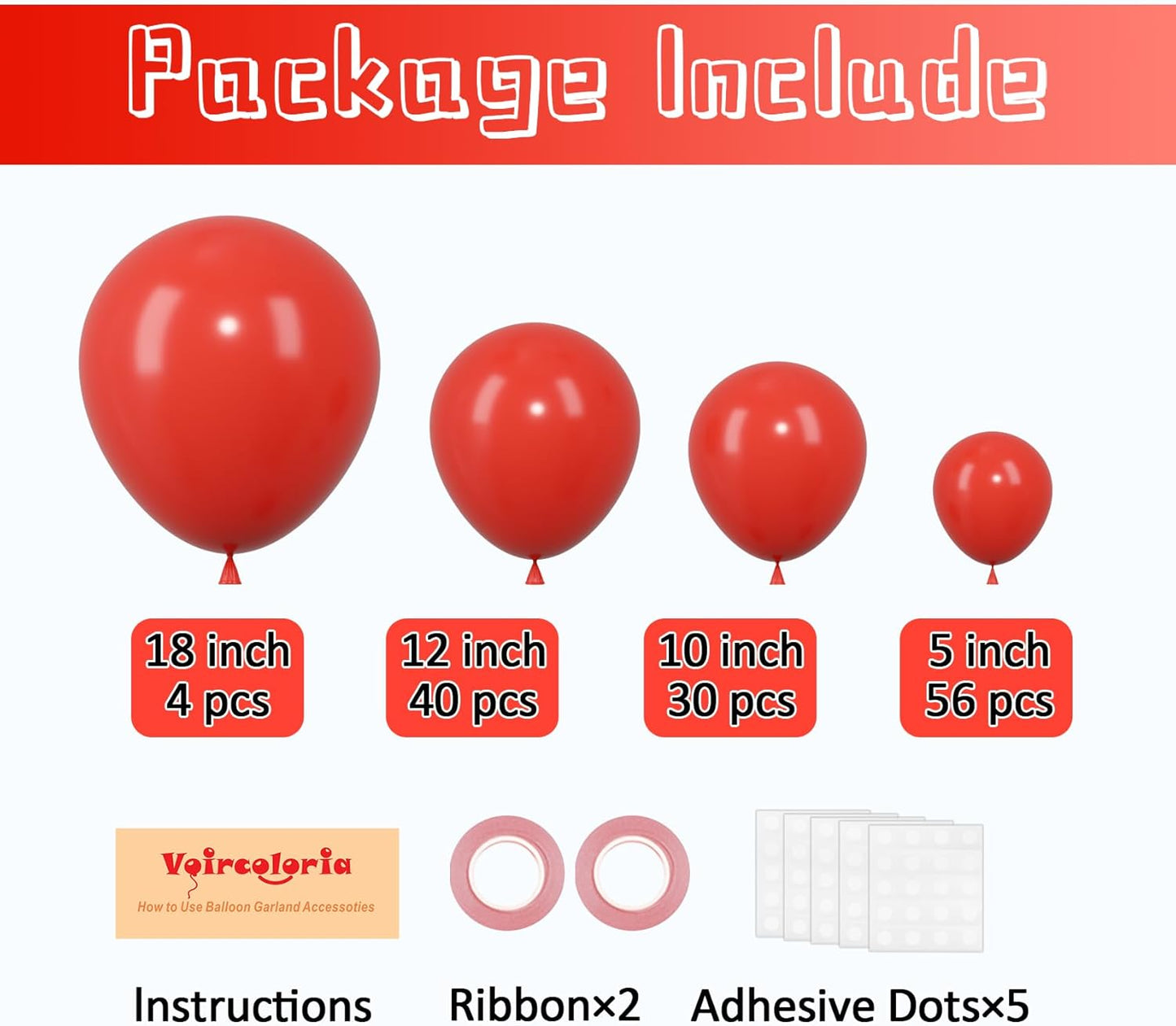130pcs Red Balloons Different Sizes 18" 12" 10" 5" Party Latex Balloons for Valentine's Day Birthday Christmas Baby Shower Wedding Anniversary Party Decorations