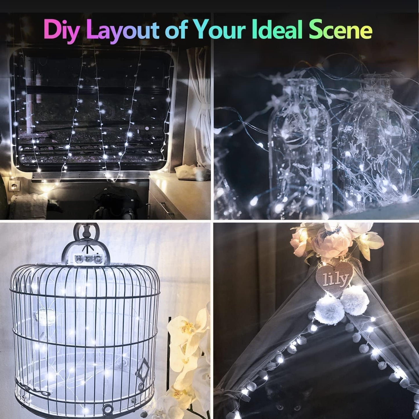 4 Pack 60LED Battery Operated Fairy Lights with Remote, 8 Modes LED String Lights with Timer, Dimmable, Memory Function, Waterproof Twinkle Fairy Lights for Outdoor Indoor Christmas Decor(Cool White)