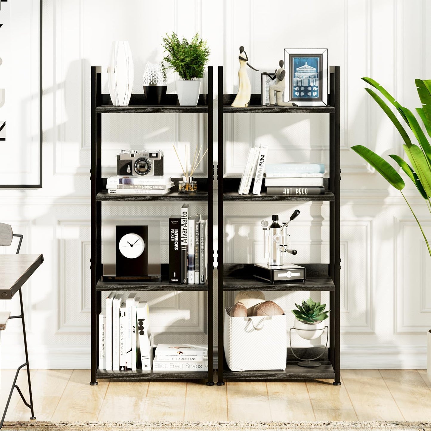 NUMENN Narrow Bookshelf, 4 Tier Bookshelves, Home Office Bookcase Shelf Storage Organizer, Free Standing Storage Shelving Unit for Bedroom, Living Room and Home Office, Black