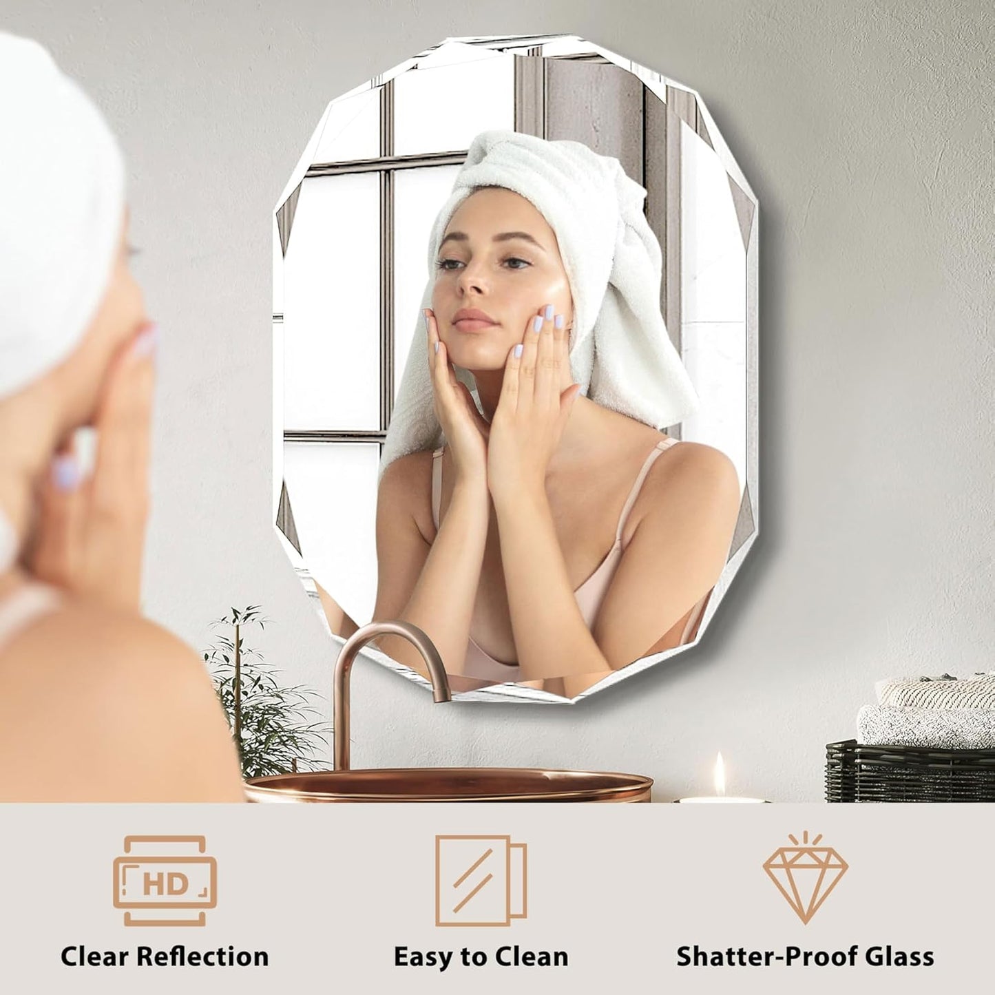 Bathroom Mirrors for Over Sink, Round Frameless Mirrors for Wall, 24x36 Inch Beveled Bathroom Mirror, Bathroom Vanity Circle Mirror for Bedroom Living Room Entryway Home Decor