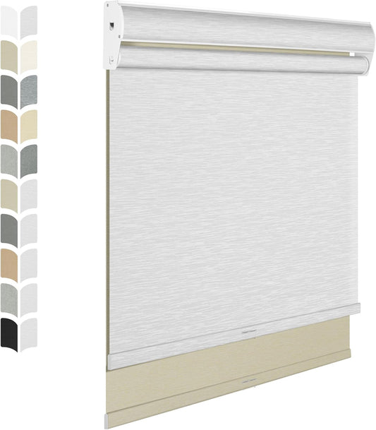 BERISSA Cordless Dual Roller Shades with Cassette Valance,Double Window Shades Blackout and Light Filtering Shades,Day and Night Roller Shades for Home Office Door.Beige and White.76 W x 56" H