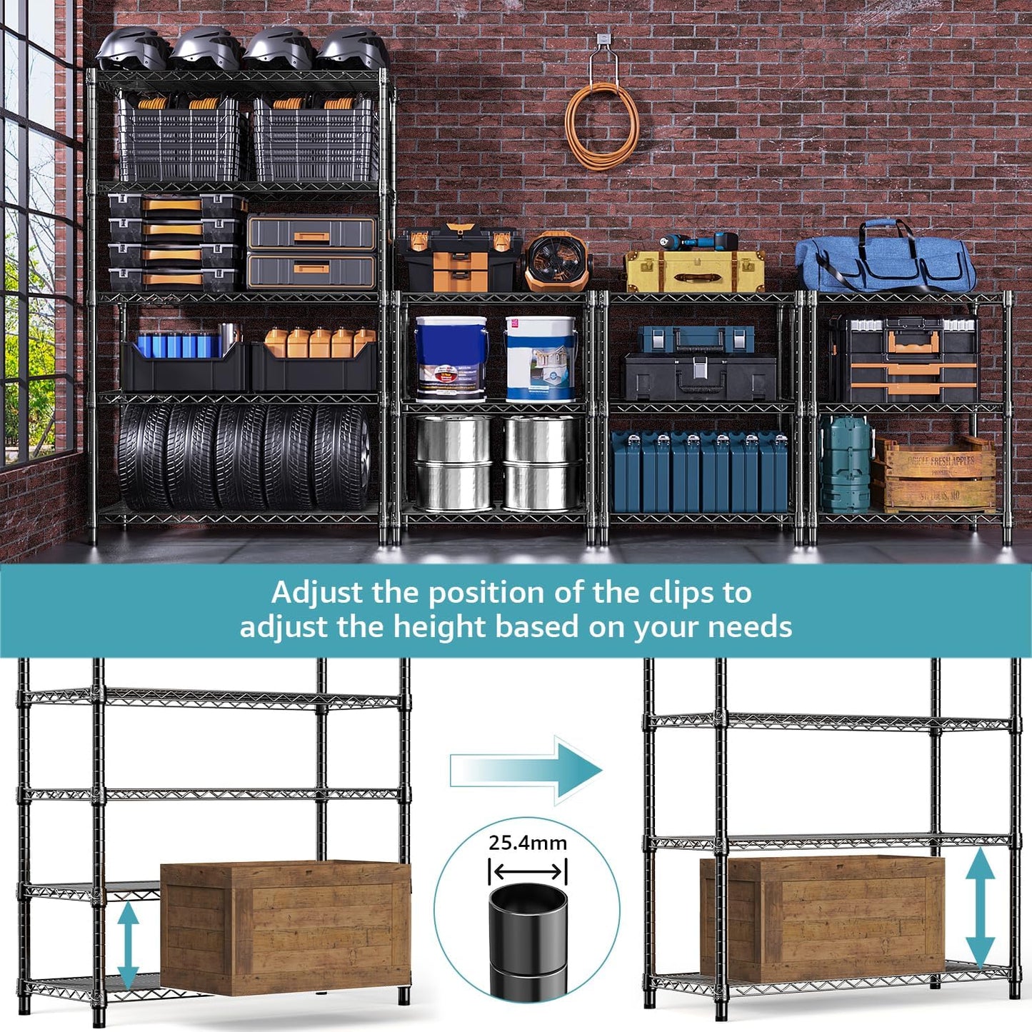 4080 lbs Steel Storage Shelving 6-Tier Utility Shelving Unit Steel Organizer Wire Rack for Home,Kitchen,Office,Garage, 17.7" D x 47.2" W x 72.3" H