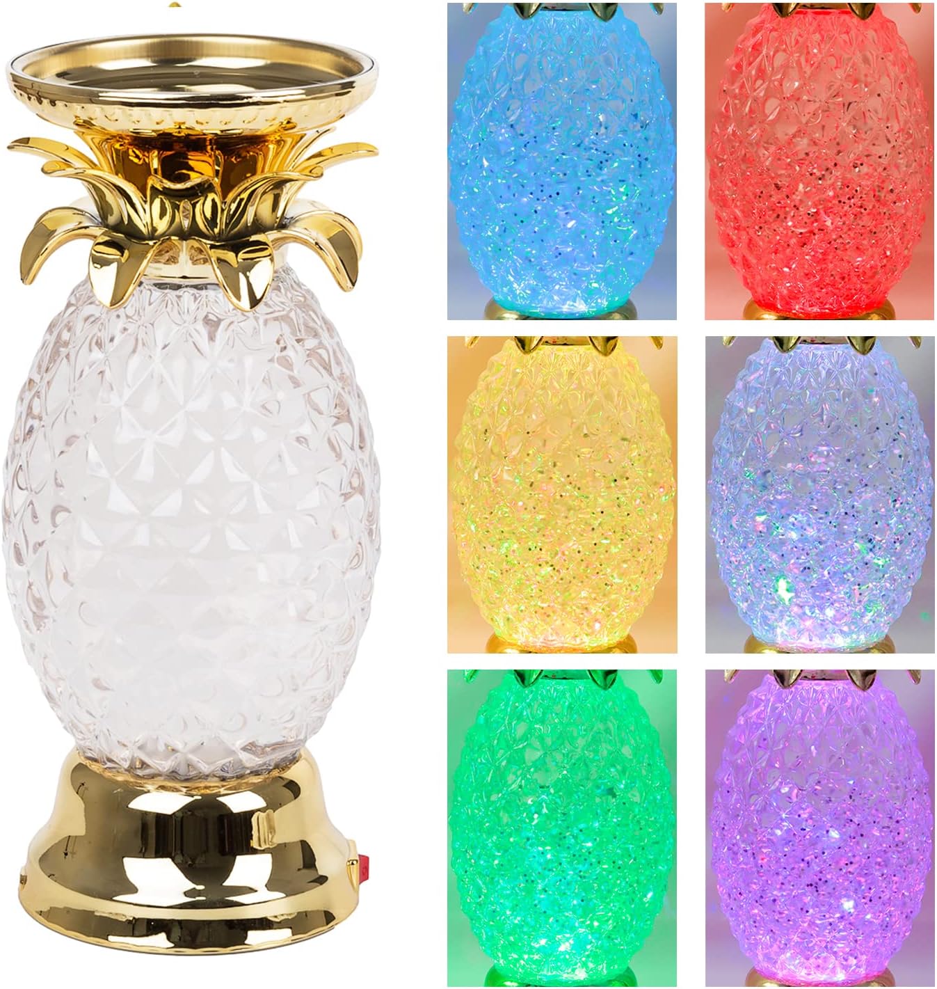 YAKii 9.5" Pineapple LED Color Changing Shine Lava Lamp,Swirling Water Waves Lamp Kid Safe Battery/USB Cable Operated,Table Lamp Candle Holder Table Decoration Gold