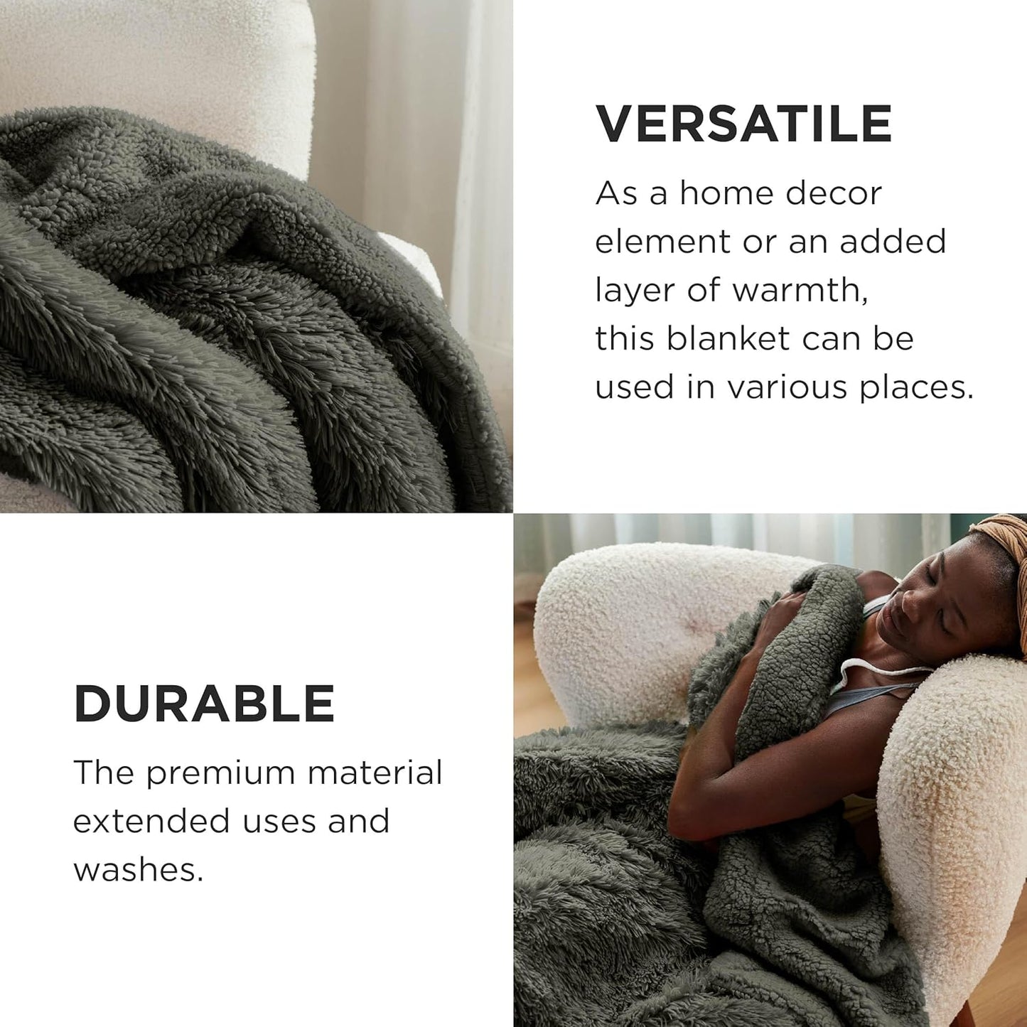 Bedsure GentleSoft Fluffy Olive Green Throw Blanket, Moss Green Decor Cozy Gifts for Women, Men, Soft Fleece Fuzzy Sherpa Plush Warm Thick Faux Fur Throw Blanket for Couch, House, 50x60