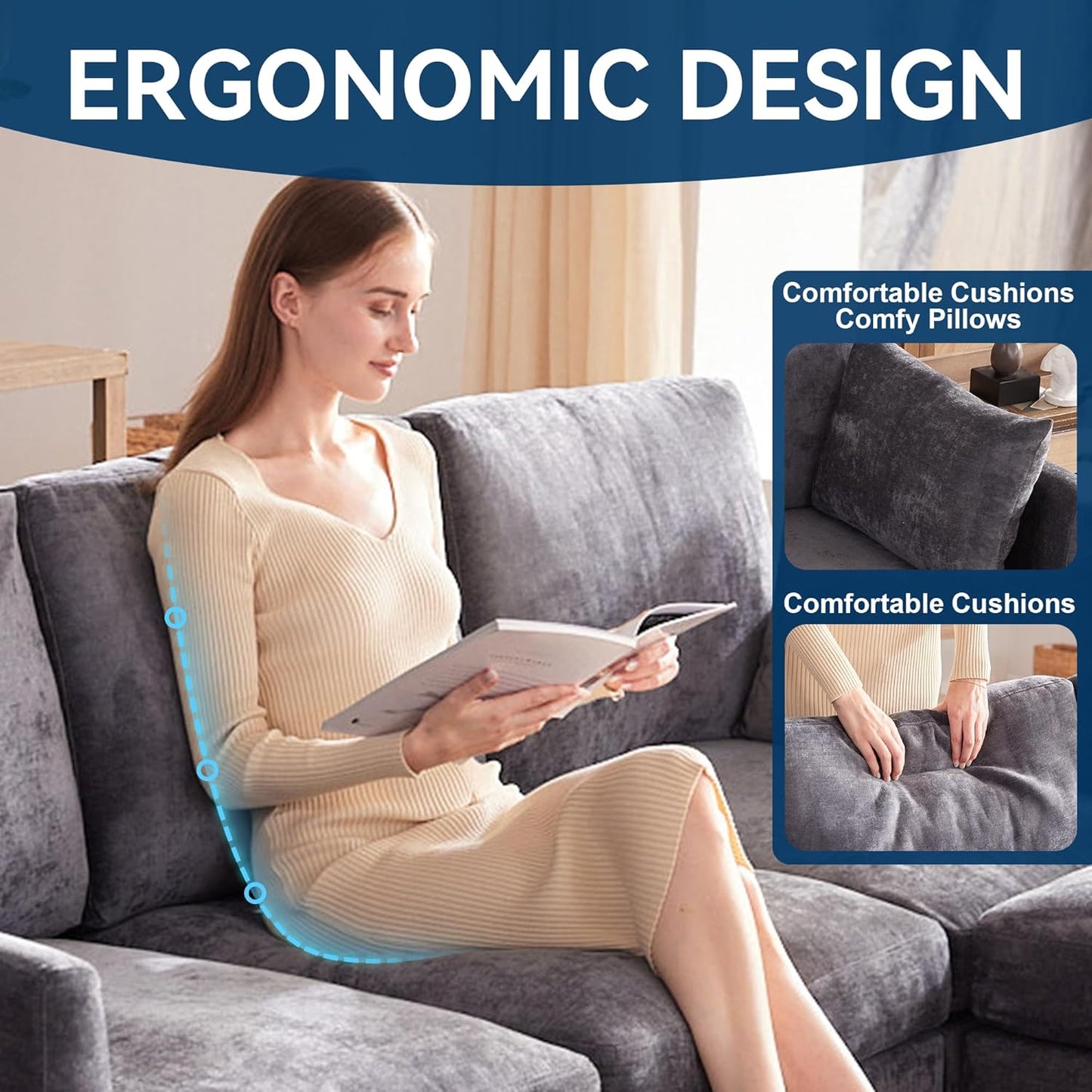 Tbfit 59" Loveseat Sofa, Chenille Small Sofa Couch, Love Seat with 2 Pillows for Small Space, Bedroom & Living Room, Grey