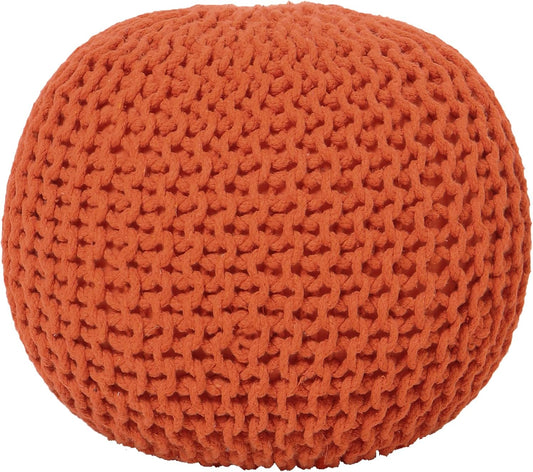 REDEARTH Round Pouf Ottoman - Hand Knitted Cable Boho Poof - Pouffe Circular Footrest for Living Room - Bedroom - Patio - 100% Cotton (19.5"x19.5"x14") - Burnt Orange