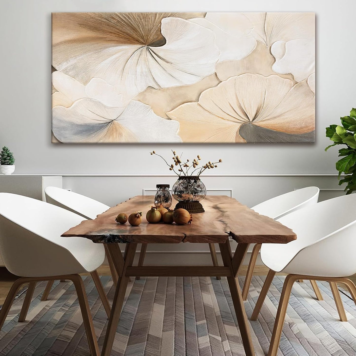 Canvas Art Wall Decor Large Size Abstract Floral Wall Art For Living Room Modern Abstract Wall Decor Prints Pictures Brown White Flower Wall Art Picture For Bedroom Hotel Home Artwork 29x58 Inch