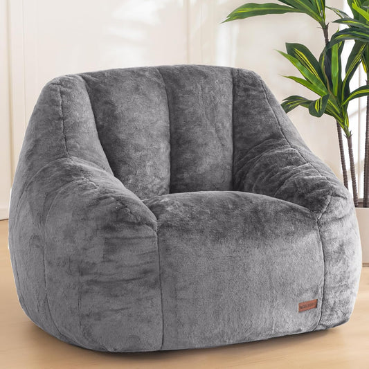 MAXYOYO Bean Bag Chair, Comfy Bean Bag Sofa with Back Support, Faux Fur Bean Bag Chair for Adults and Kids, Stuffed Floor Sofa for Living Room, Bedroom, Apartment, Grey