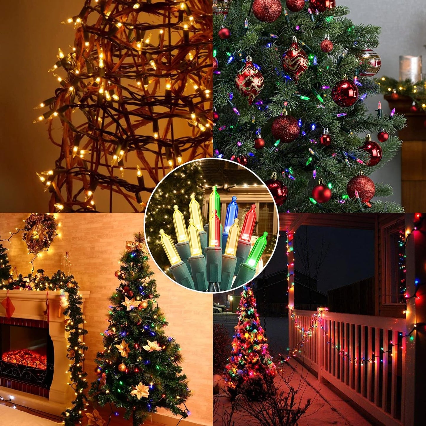Brizled Color Changing Christmas Lights, 33ft 100 LED Connectable, 12 Modes Warm White & Multicolored Xmas Tree Lights with Remote, Dimmable for Indoor/Outdoor Decor