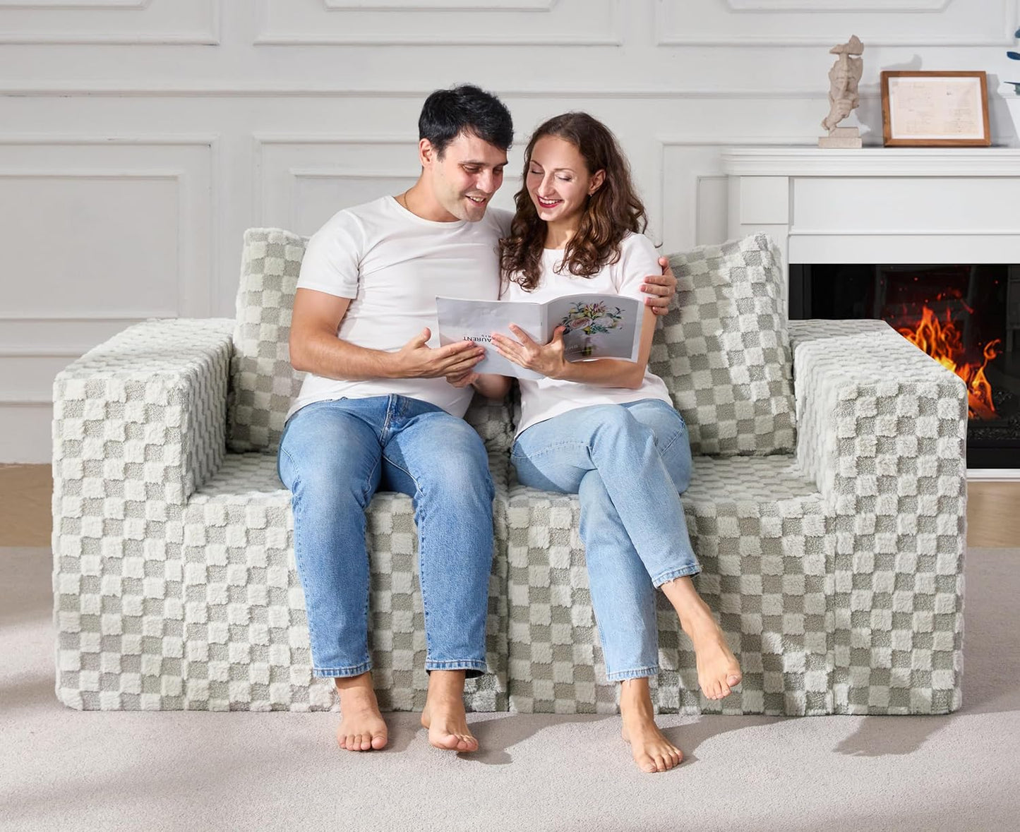 Modular Sectional Sofa 2 Seater Loveseat Modular Couch with Deep Seat Memory Foam Cloud Sofa Chair with Pillows Oversized Sectional Sofa for Living Room Bedroom (Plush GREYOLIVE, Loveseat)