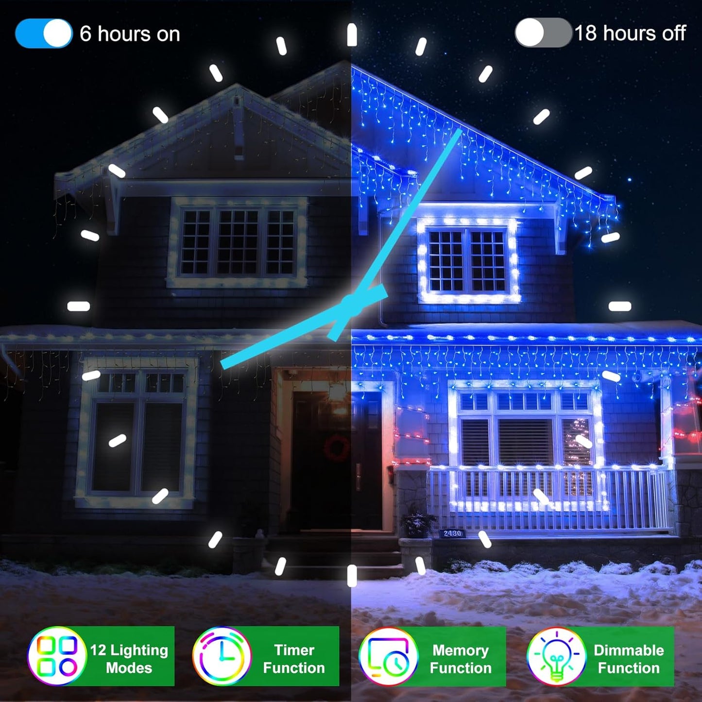 60FT 612 LED Outdoor Christmas Lights - 136 Ice Drops, 12 Pro Modes with Timer Memory & Brightness, Waterproof Hanging Ice String Light for Holiday Wedding Garden Fence House Decor (Blue)