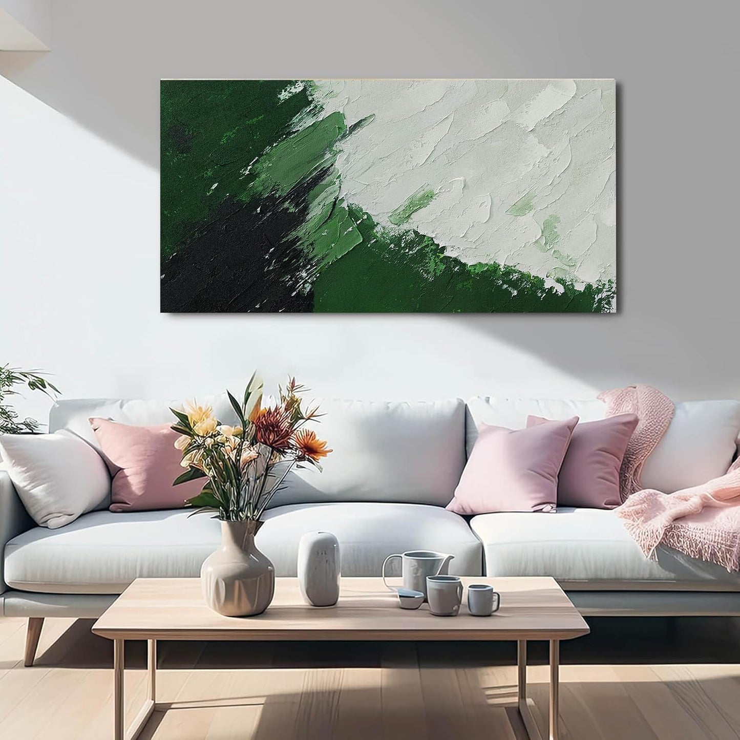 AIXMGSJS Canvas Wall Art Decor Wall Art Pictures for Living Room Canvas Art Wall Decor Green Abstract Wall Art Prints Modern White Wall Art Abstract Artwork for Walls Home Office Decor 20" X 40"