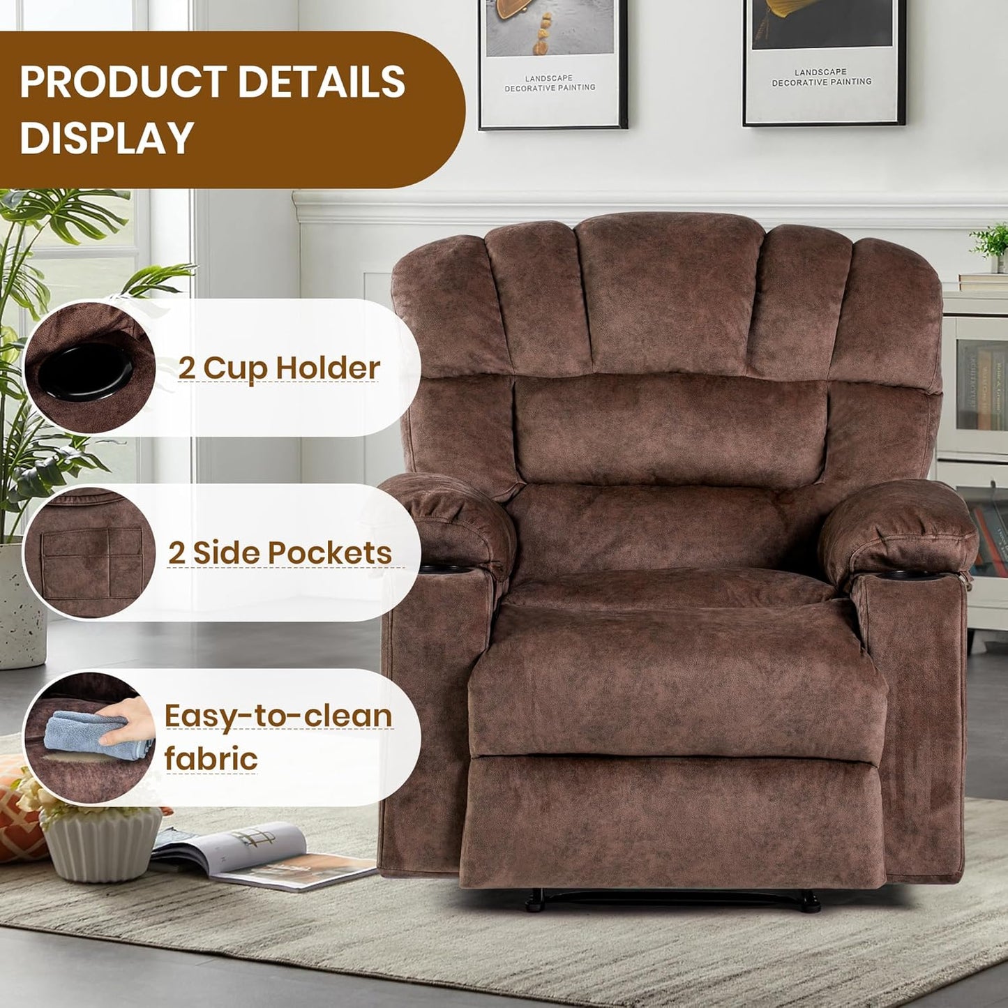 Recliner Chair Manual Modern Ergonomic Lounge Single Sofa Seat Living Room Lounge Recliners on Clearance Foam Filling