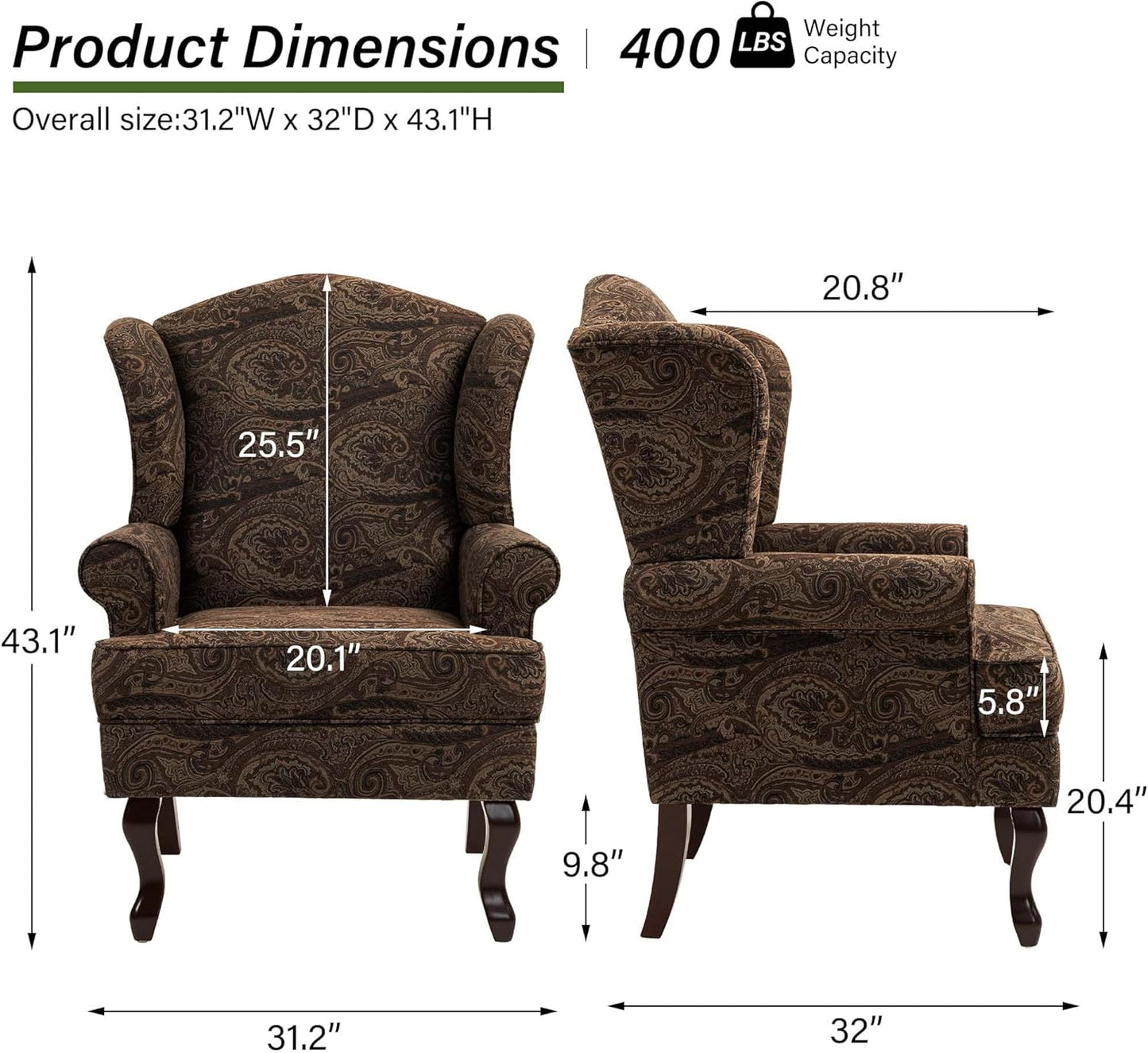 Accent Chair, High Back Upholstered Armchair with High Resilience Sponge & Wood Legs, Mid-Century Modern Comfy Single Sofa Reading Chairs for Living Room, Bedroom (Cranberry, Set of 1)