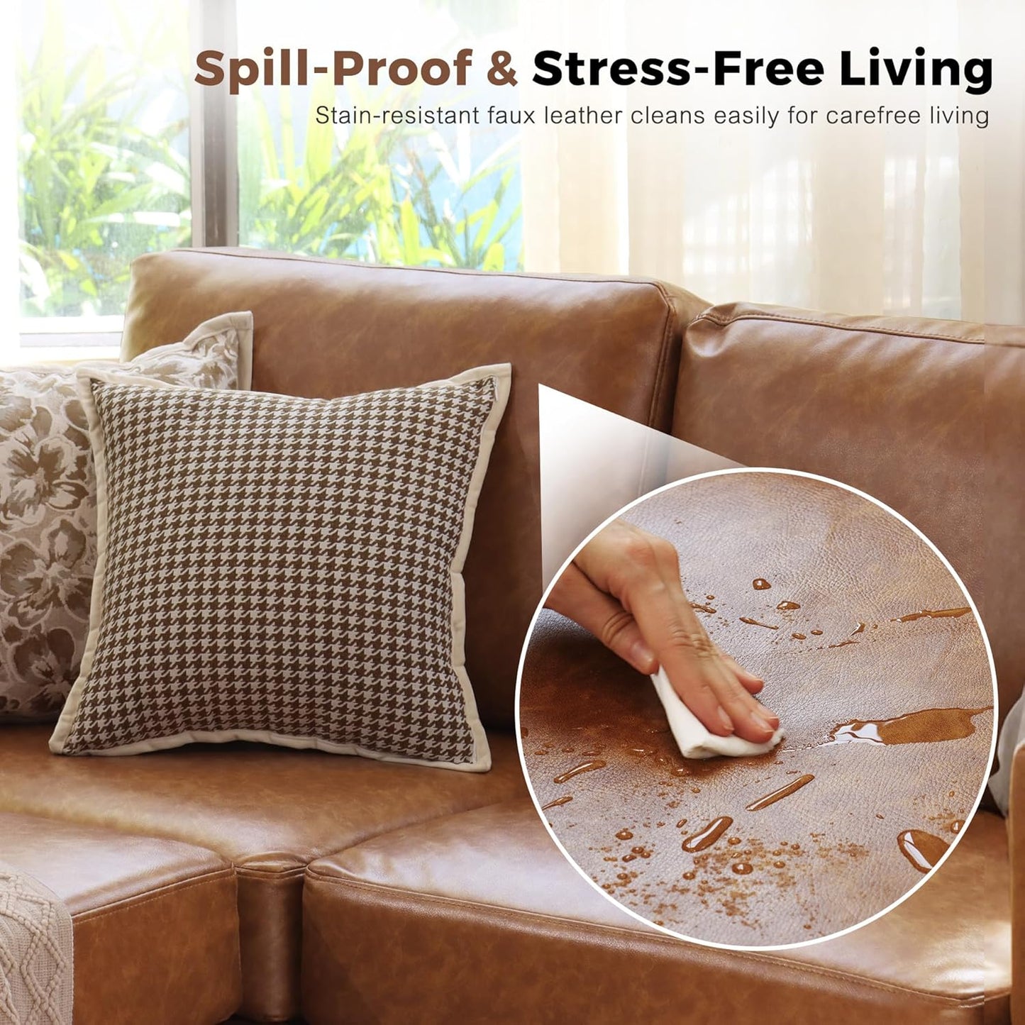 118.5" Faux Leather Modular Sectional Sofa, U Shaped Couch Set for Living Room, Large 8-Seater Comfy Cloud Couches with Storage Seat DIY Combination - Brown