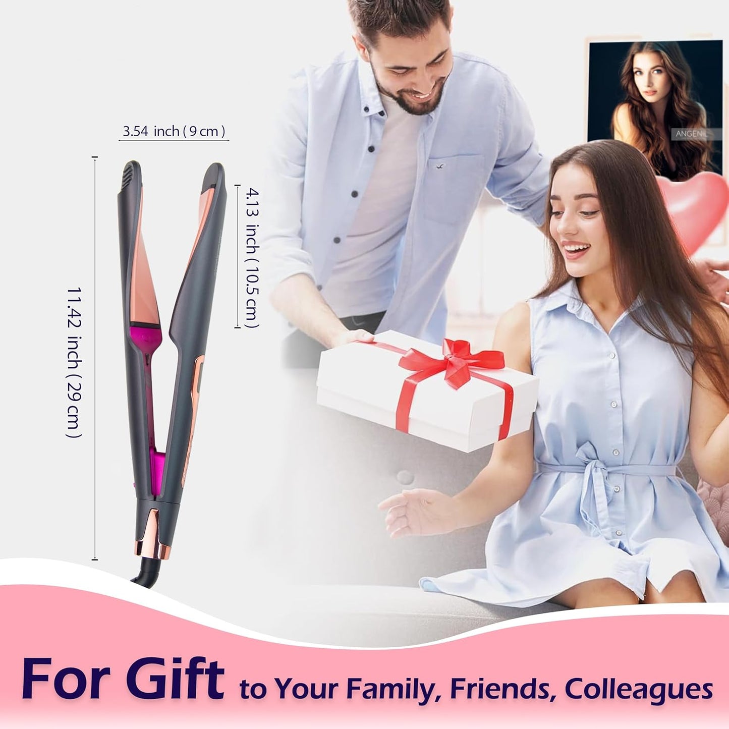 ANGENIL Pro Twist Ceramic Flat Iron 1 Inch, Dual Voltage Hair Straightener and Curler 2 in 1, Multi-Stylers Round Flat Iron Hair Curling Iron, Fast Heating LCD Display, 11 Adjustable Temp (250℉-450 ℉)