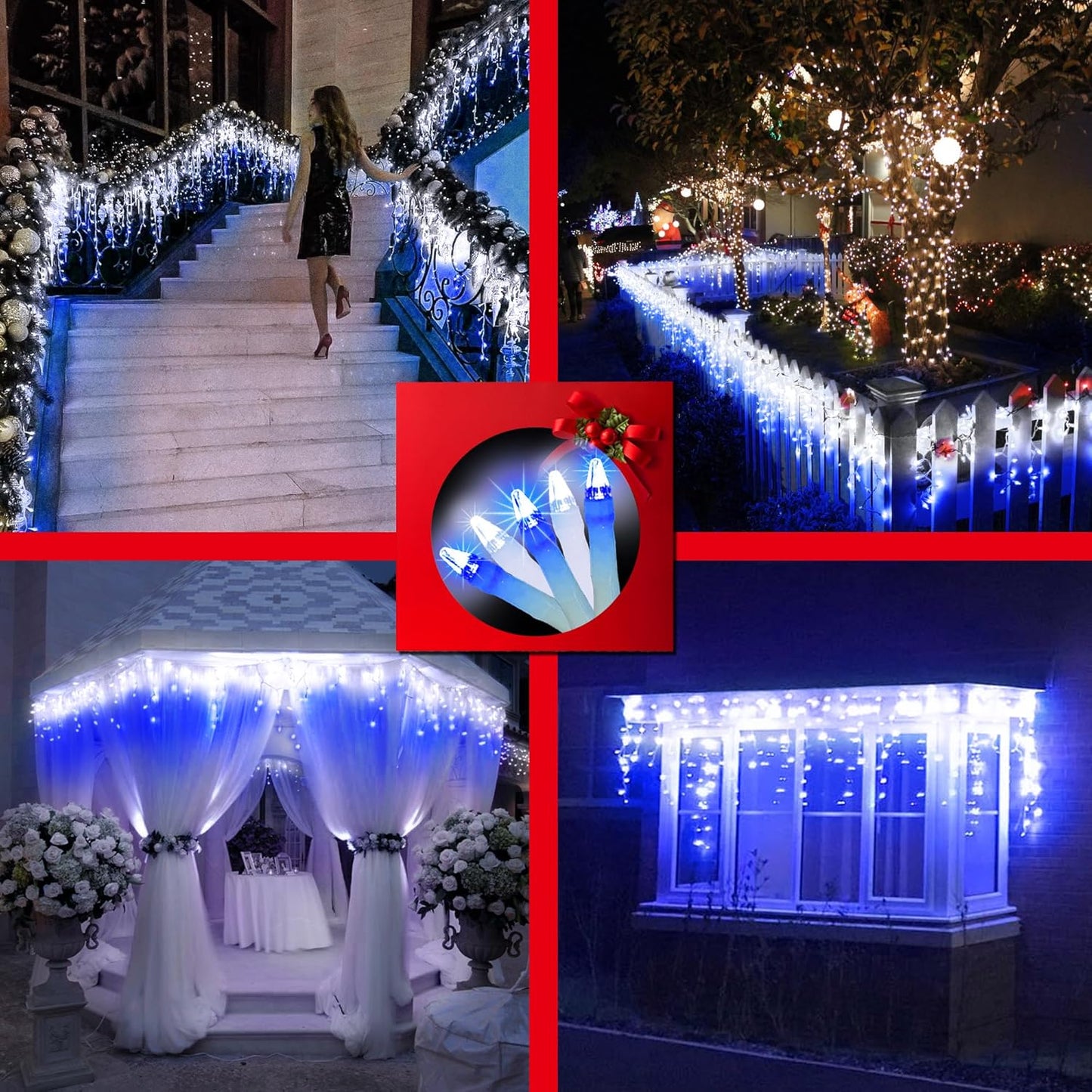 1620 LED Christmas Outdoor Lights with 360 Drops, 164ft Hanging Curtain Lights with 8 Modes Timer & Memory, Waterproof Christmas Fairy Lighs for House Holiday Wedding Christmas Decor Blue & Cool White