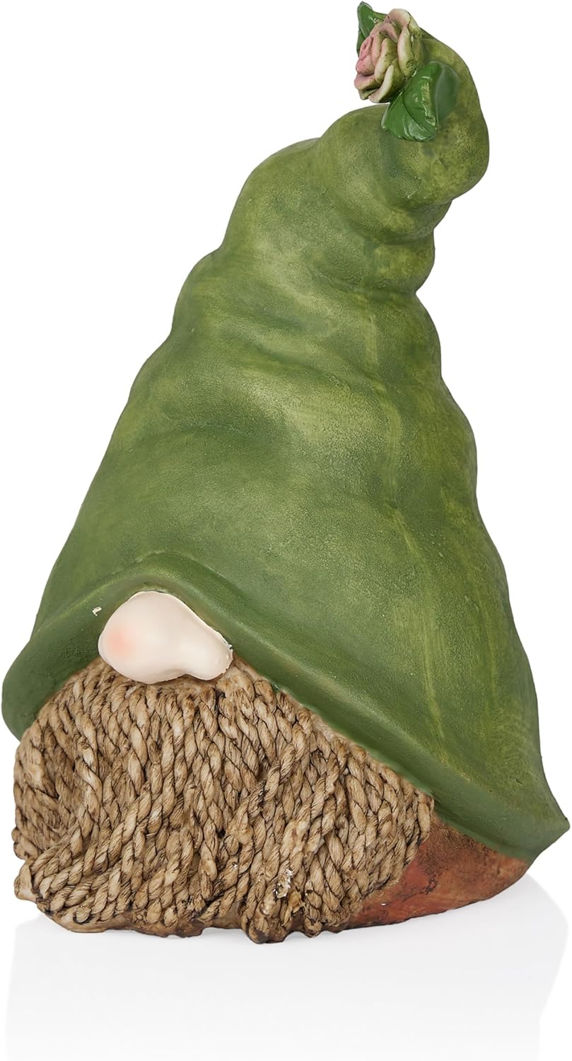 Alpine Corporation - 10" Tall Outdoor Garden Gnome Decor - Gnome Head with Rope Beard and Flower on Green Hat – Durable Lawn Scupture, Ideal for Patio, Deck, & Yard