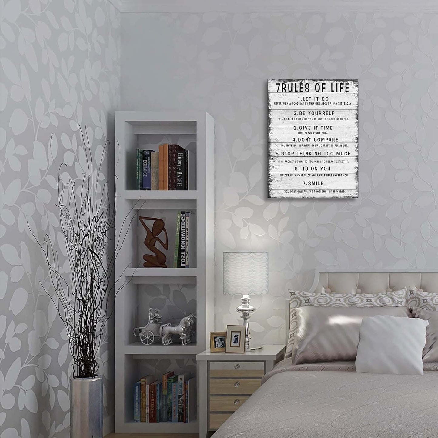 7 Rules of Life Wall Art Motivational Inspirational Poster Printed on Canvas Wall Decor for Living Room or Office Size11.5 x 15 Inch - Framed Canvas Prints For Bedroom or Home Art Decoration Positive