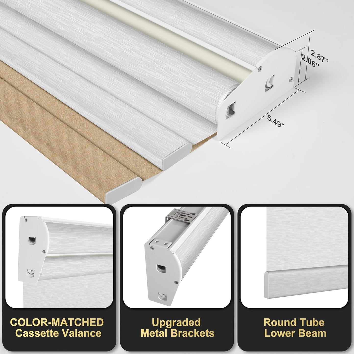 BERISSA Cordless Dual Roller Shades with Cassette Valance,Double Window Shades Blackout and Light Filtering Shades,Day and Night Roller Shades for Home Office Door.Linen Beige and White.44 W x 72" H