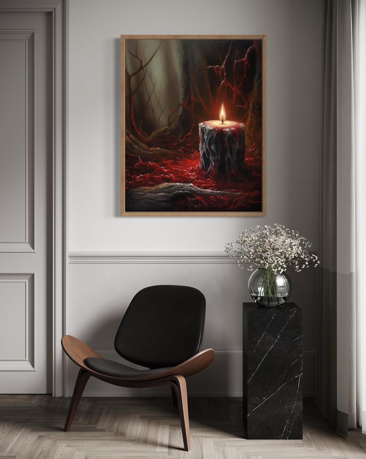 Gothic Candle Poster Art Print, Halloween Scary Vintage Wall Art Academia Spooky Painting Decoration for Horror Prints, Posters Bedroom Decor 89 (Gothic Candle, 16 x 20 inches, Wood Frame)