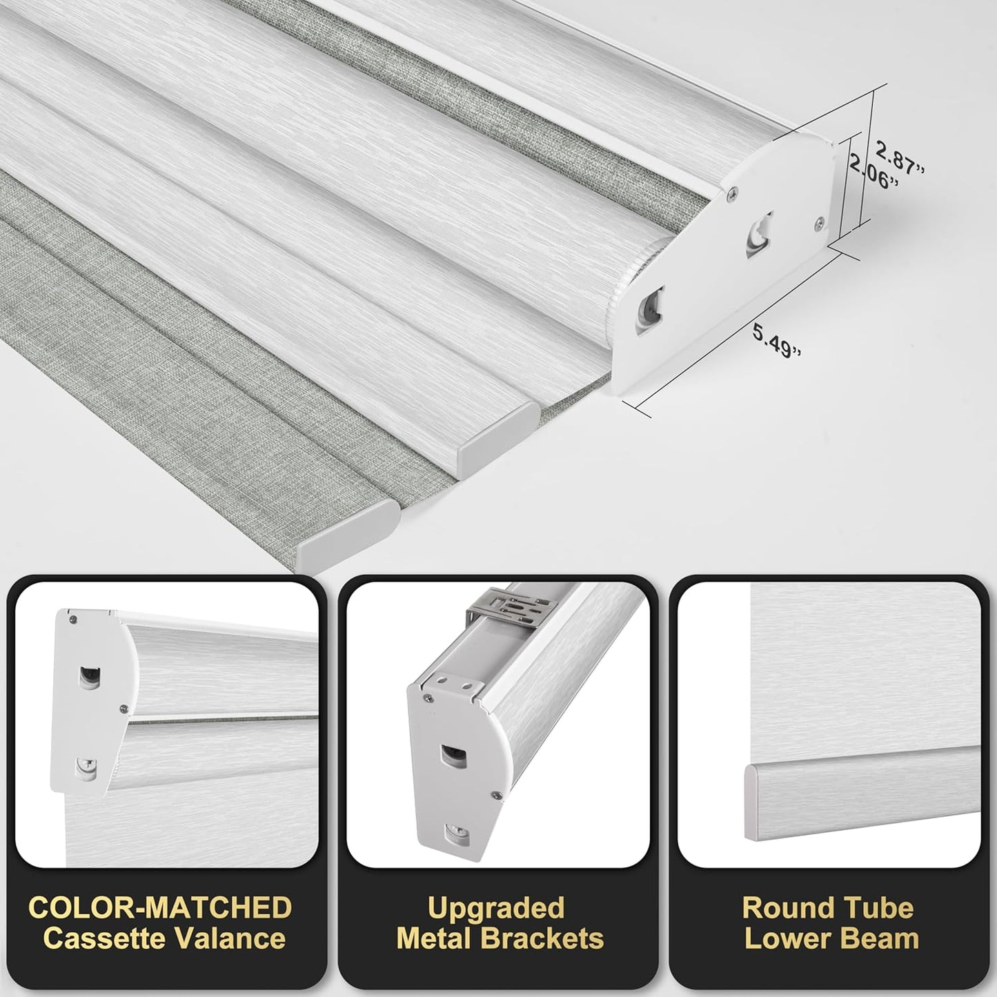 BERISSA Cordless Dual Roller Shades With Cassette Valance, Blackout and Light Filtering, Day and Night for Home Office Door - Linen Grey and White, 36 W x 72" H