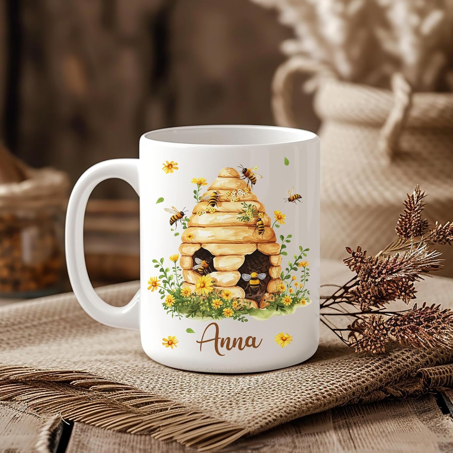 Hyturtle Personalized Bee Mug - Bee Keeper Gifts For Women - Honeybee Gifts For Lovers - Animals Present For Lovers On Birthday - Teacher Appreciation Present - Custom Coffee Cup Ceramic Mug 11 15 Oz
