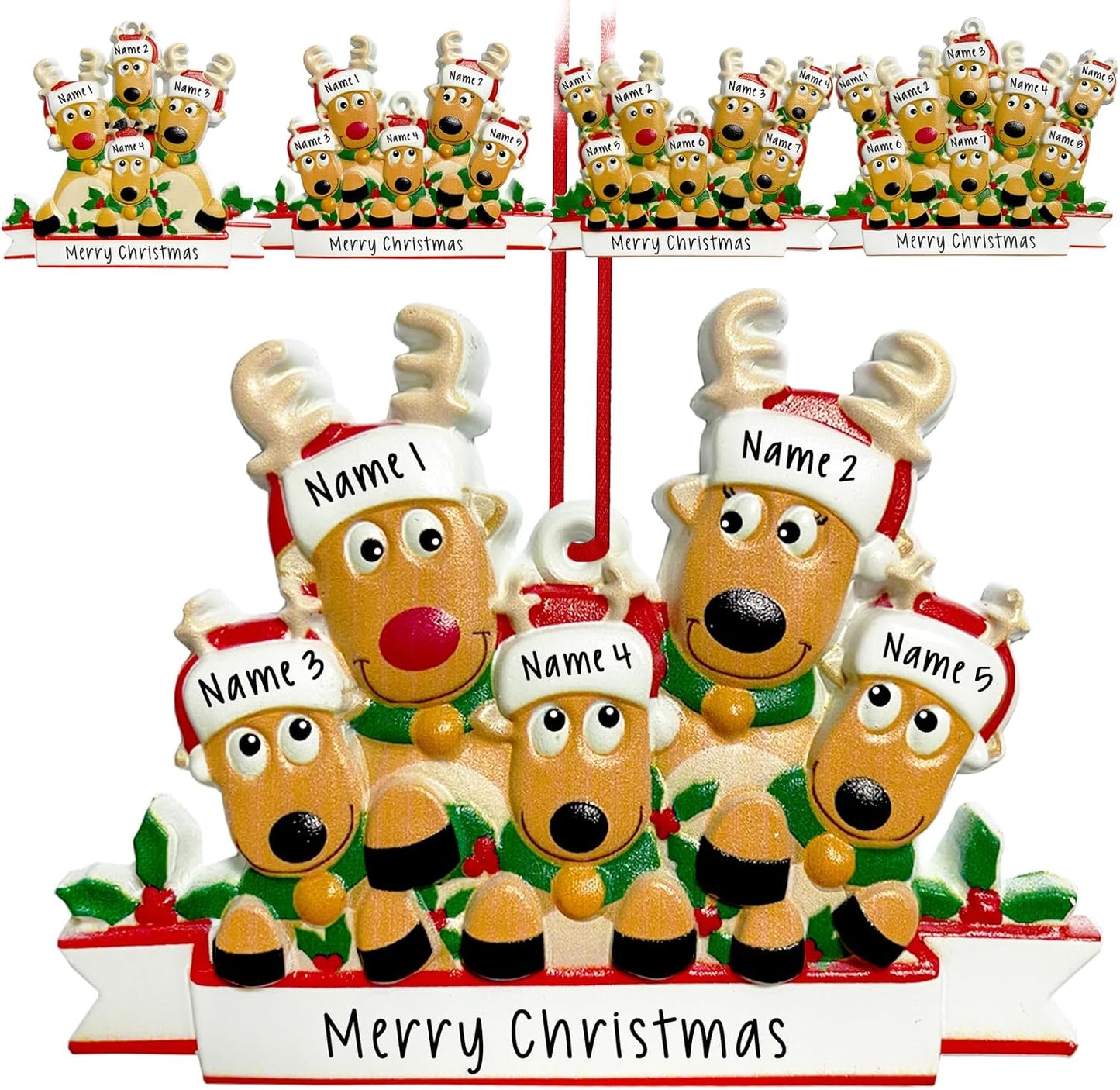 2025 Personalized Christmas Ornaments Family of 2/3/4/5/6/7/8,Custom Deer Christmas Ornaments Deorations with Names,Customized Xmas Ornament Tree Deorations,Personalized Christmas Ornament Gifts