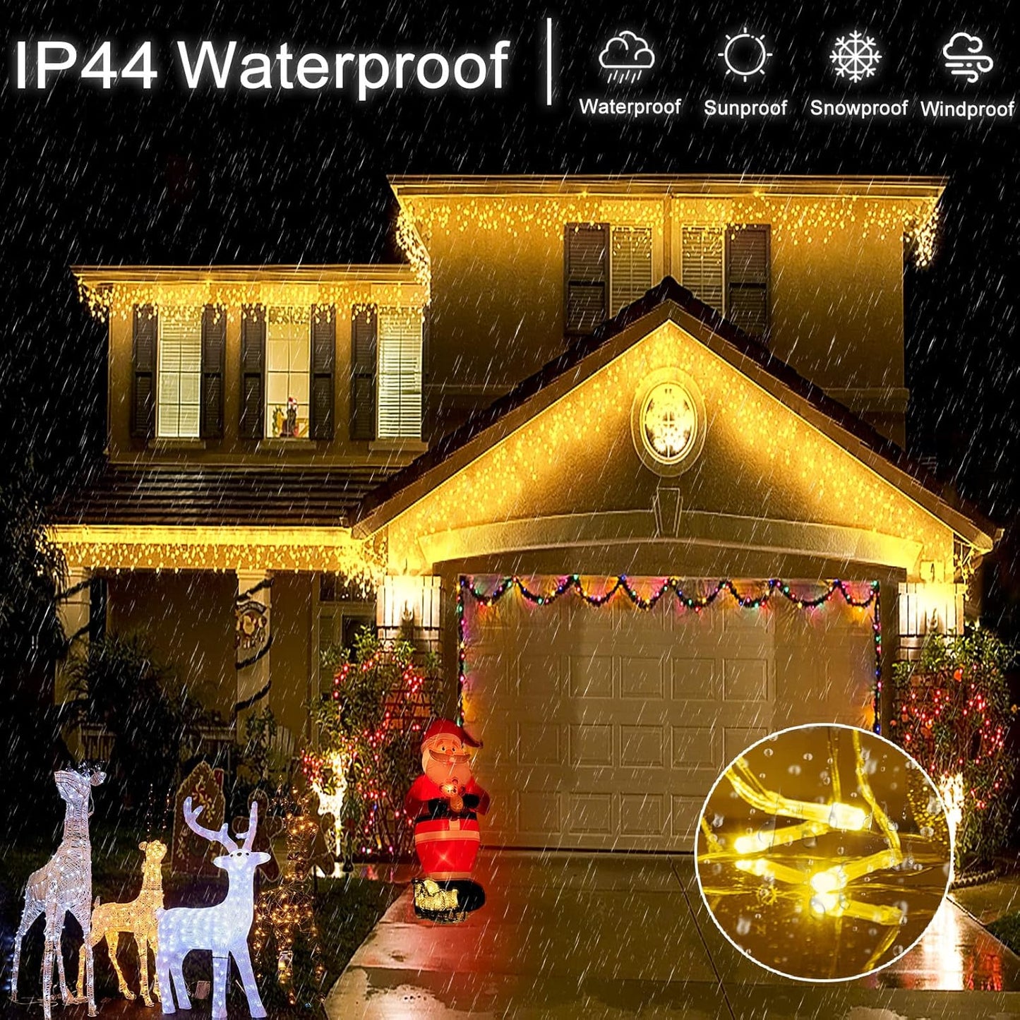 Icicle Lights for Outside 33ft 400 LED Icicle Christmas Lights Outdoor 8 Modes with 75 Drops, Plug in Christmas Light Waterproof for Indoor Holiday Wedding Xmas Decorations, Warm White